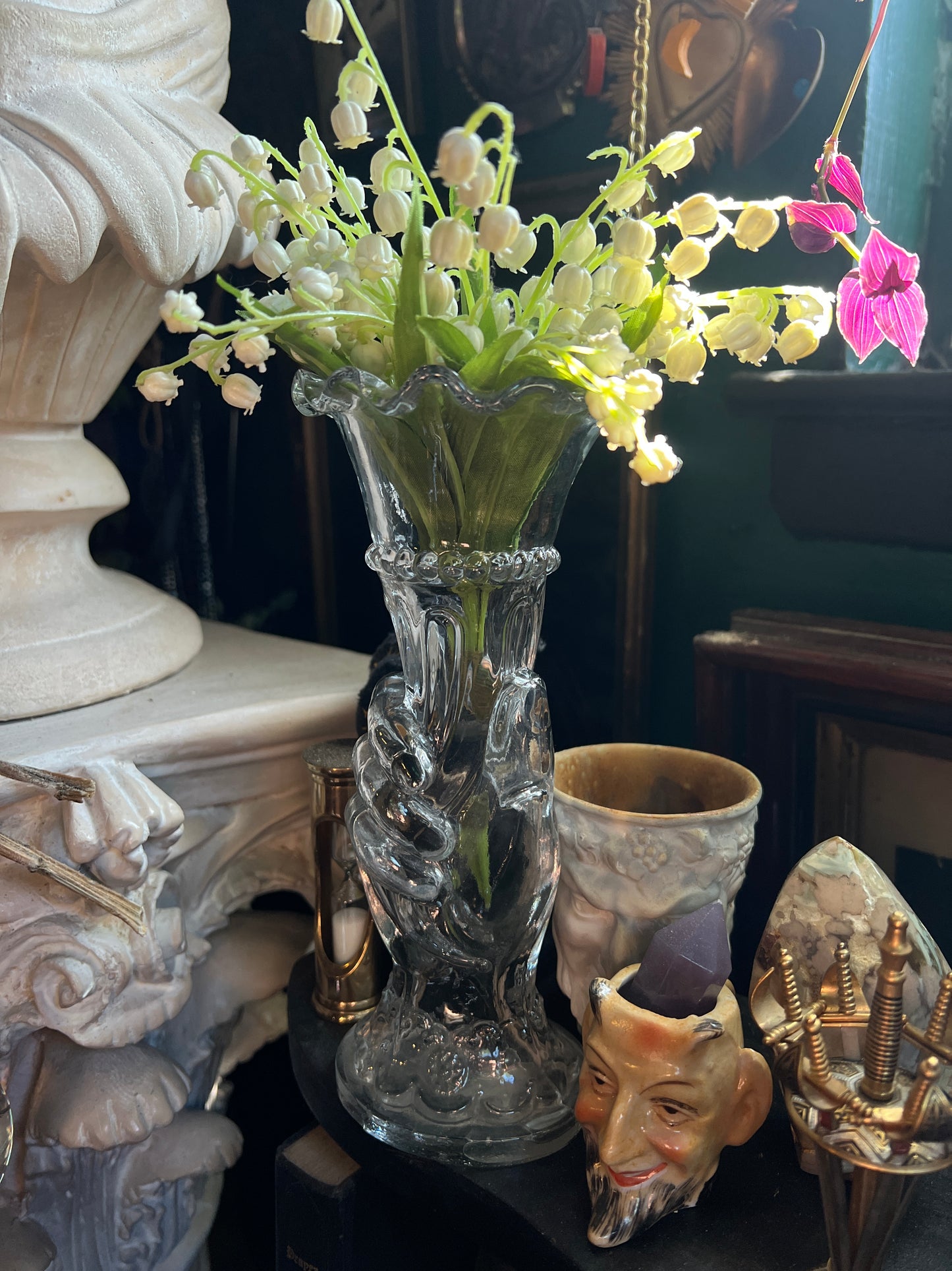 Antique Pressed Glass Hand Vase
