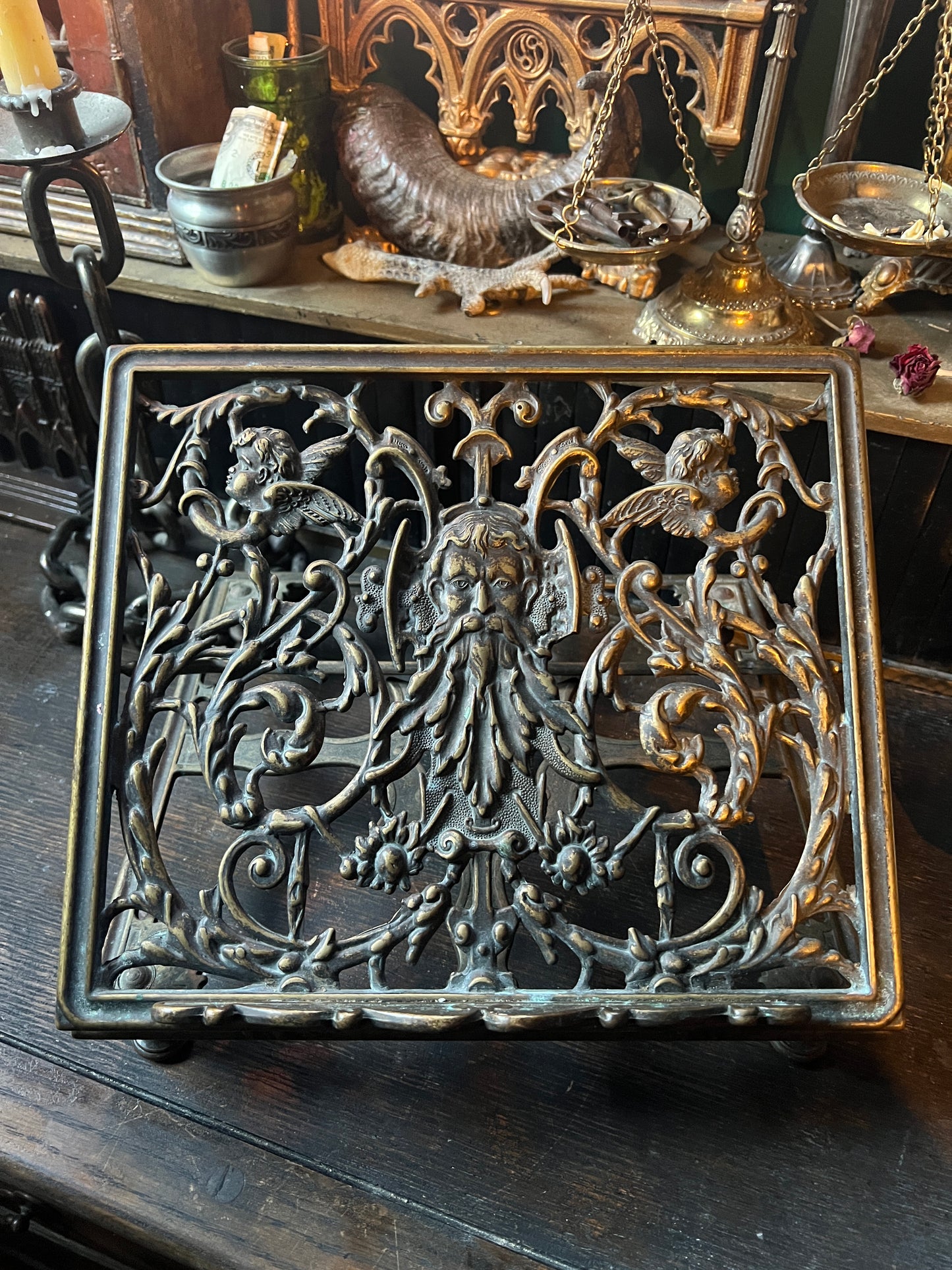 Bronze Green Man & Cherub Book Stand