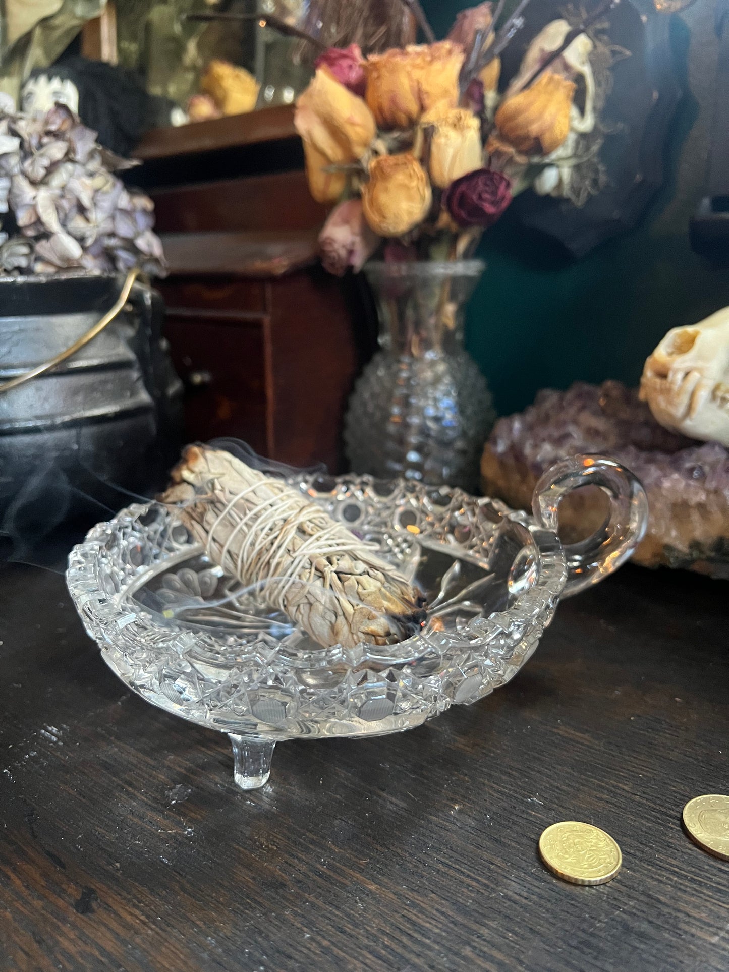 Pressed Glass Single Handle Dish