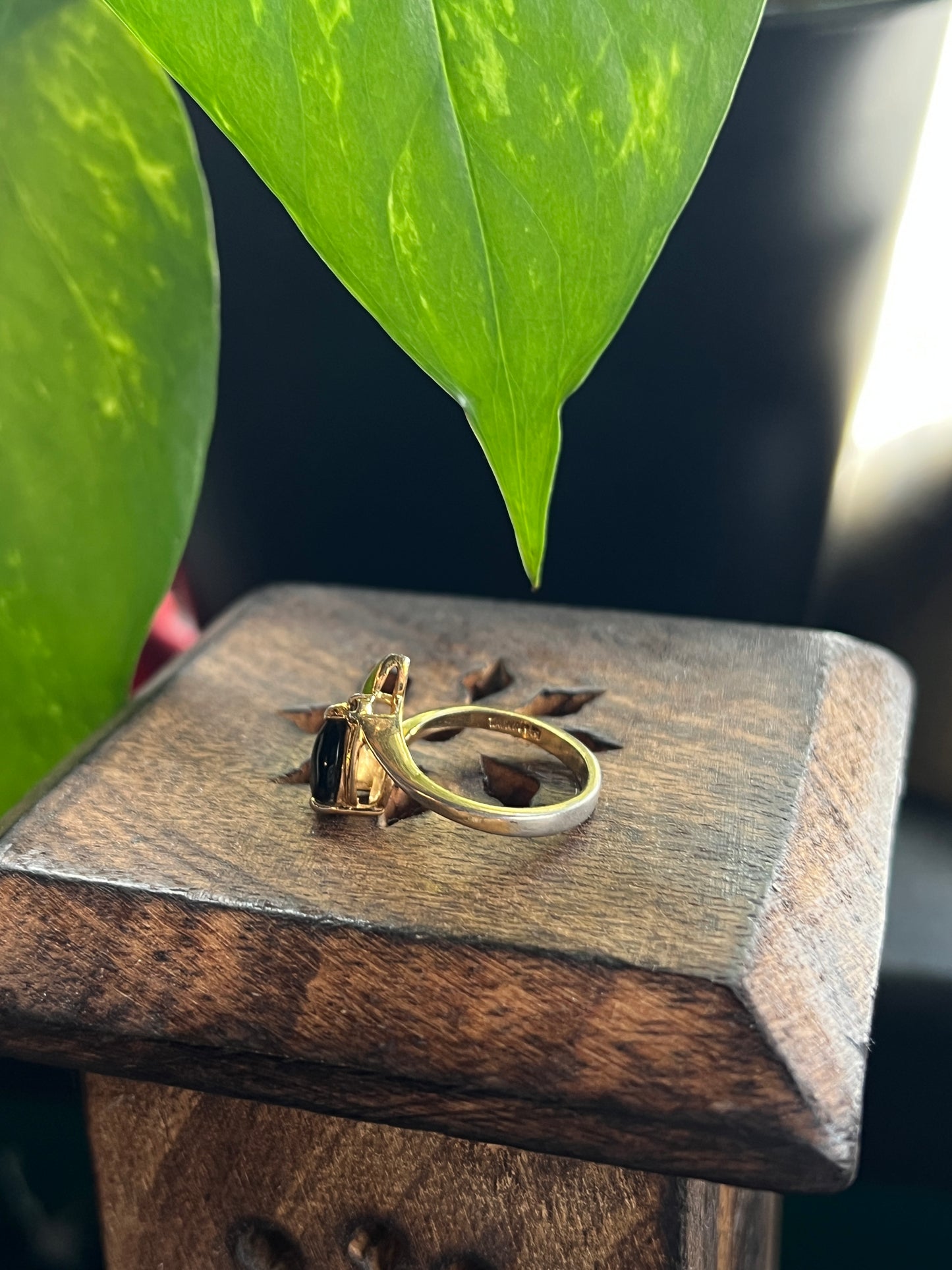 Teardrop Black Onyx Yellow Gold Finish Ring