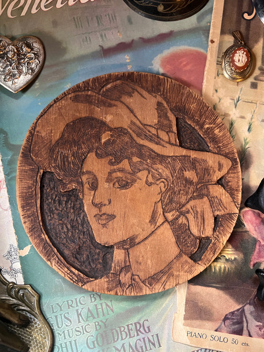 Flemish Art Gibson Girl Wooden Plaque