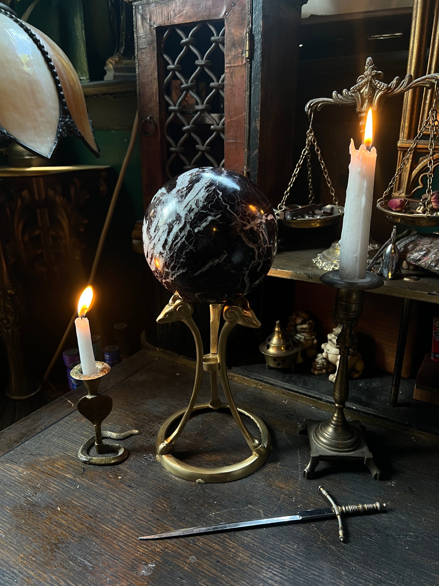 Italian Marble Sphere Goat Head Stand