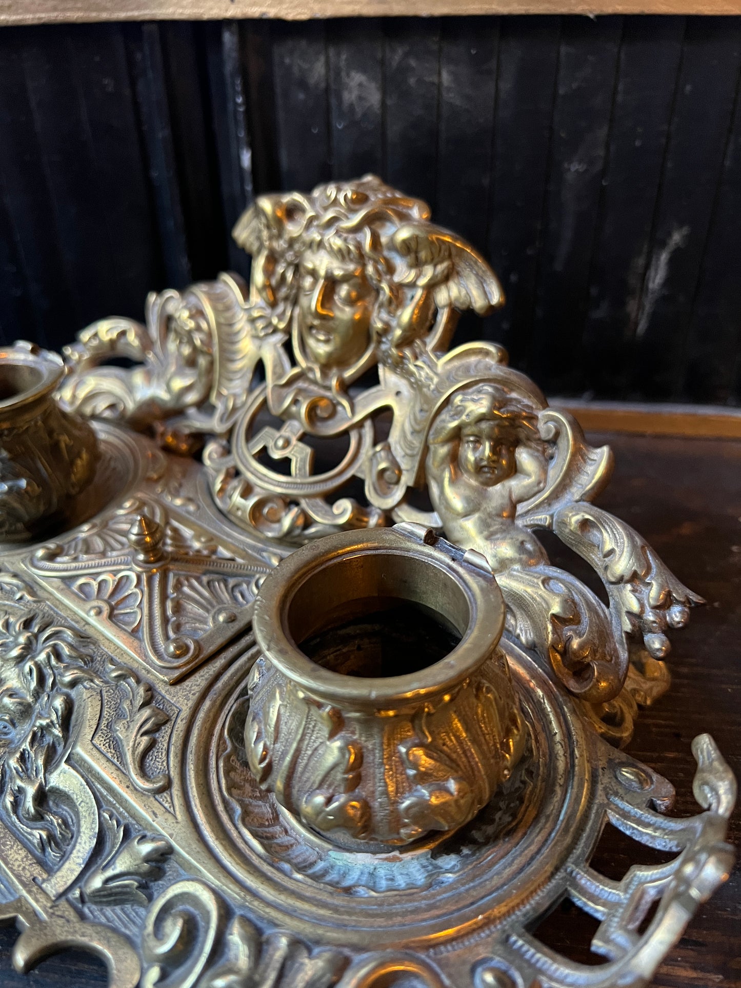 Antique French Brass Ink Well