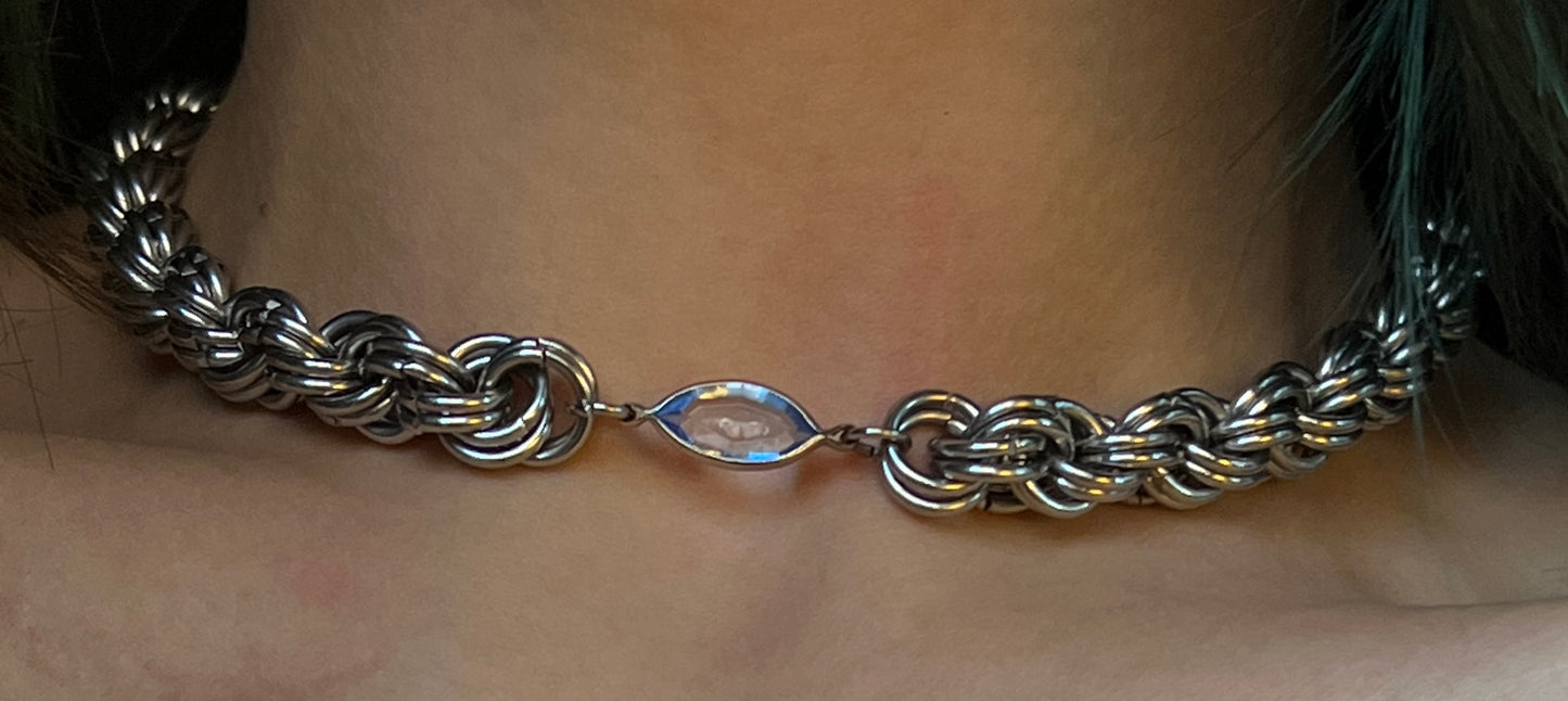 Blue Marquise Chainmaille Choker Necklace