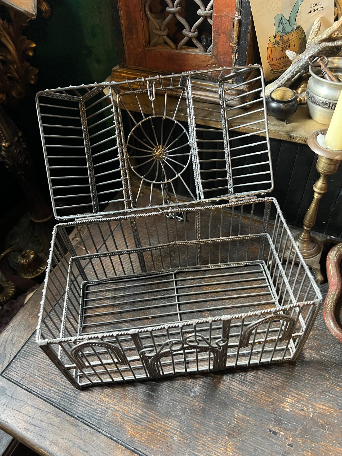 Metal Hanging Wire Bird Cage House Decor w Hinged Top Plants Ornate Rustic