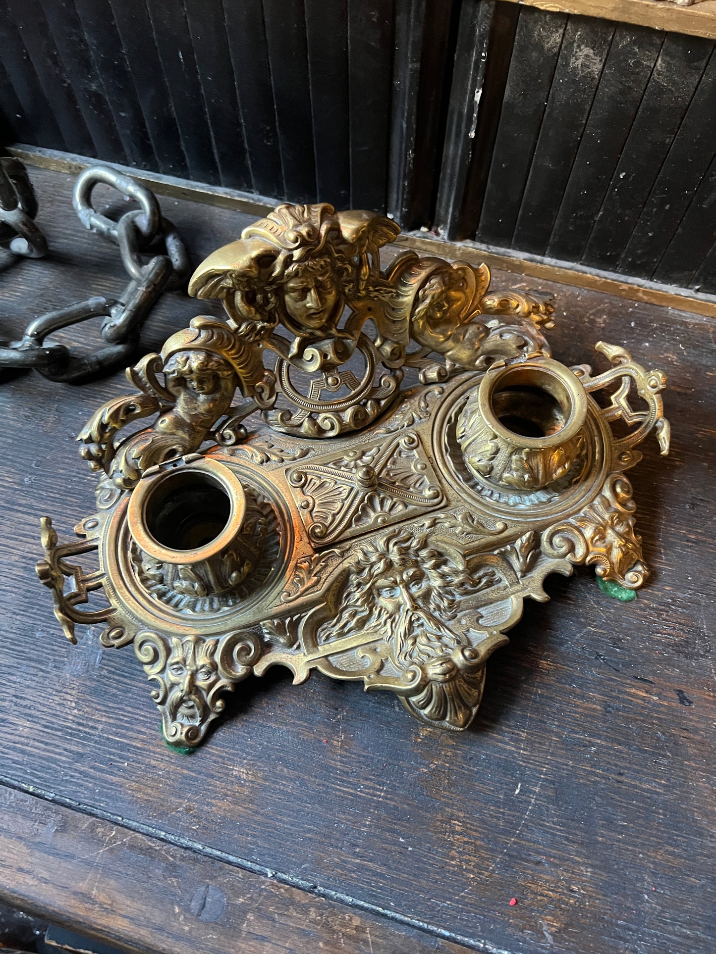 Antique French Brass Ink Well