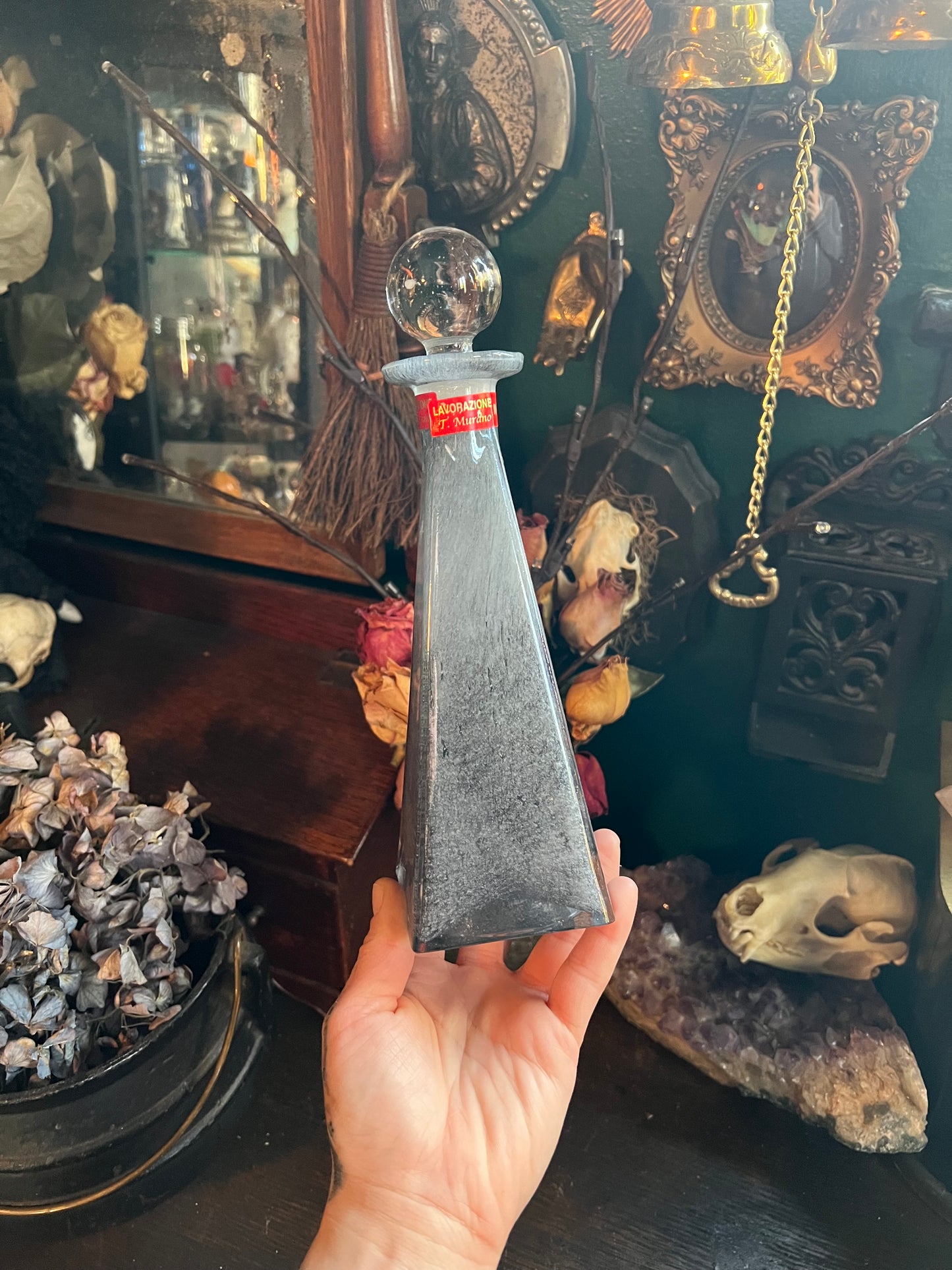 Speckled Grey Murano Glass Bottle