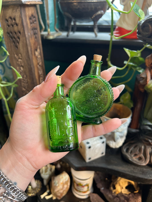 Miniature Wheaton Green Glass Bottles