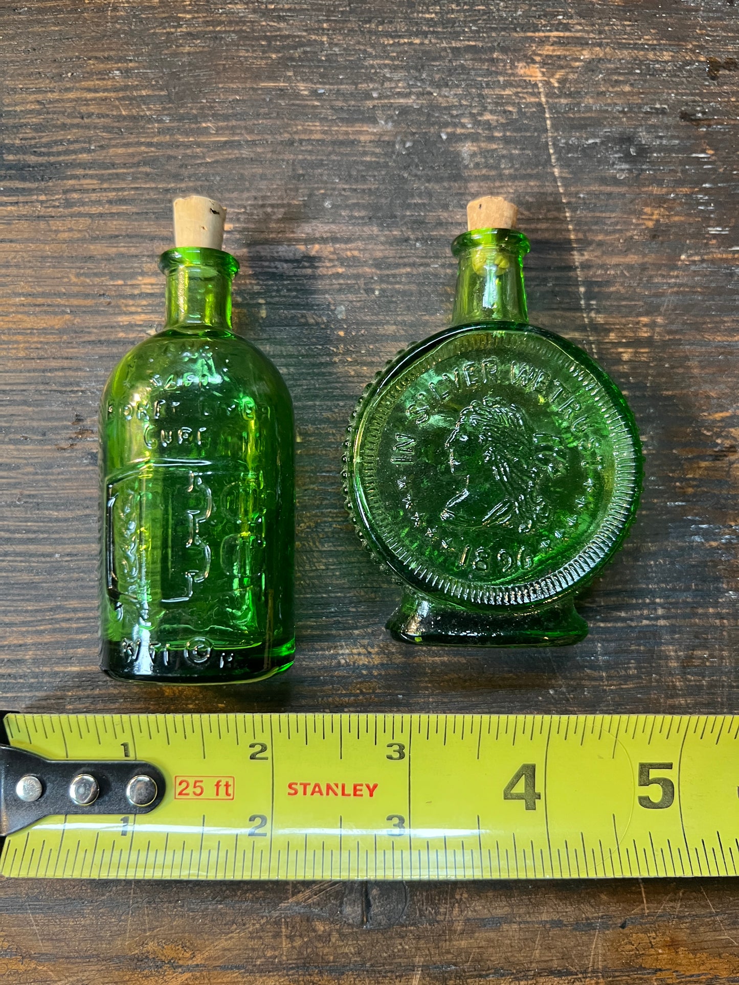 Miniature Wheaton Green Glass Bottles