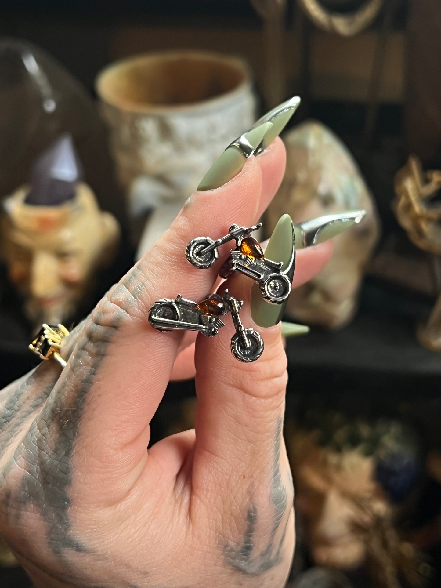 Sterling Silver Baltic Amber Motorcycle Cufflinks