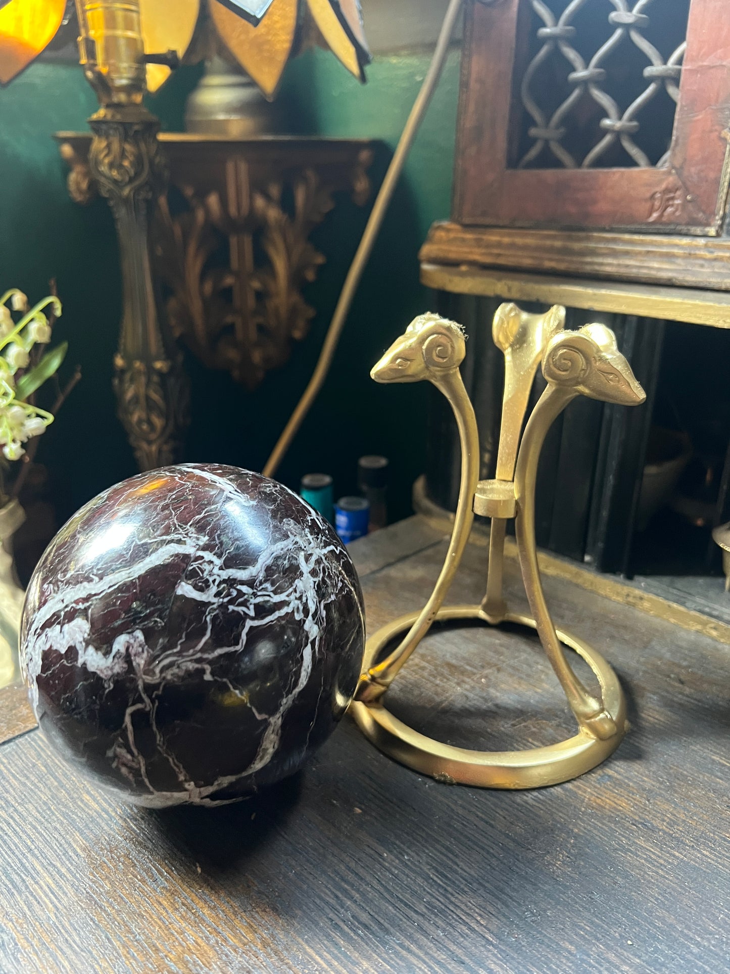Italian Marble Sphere Goat Head Stand