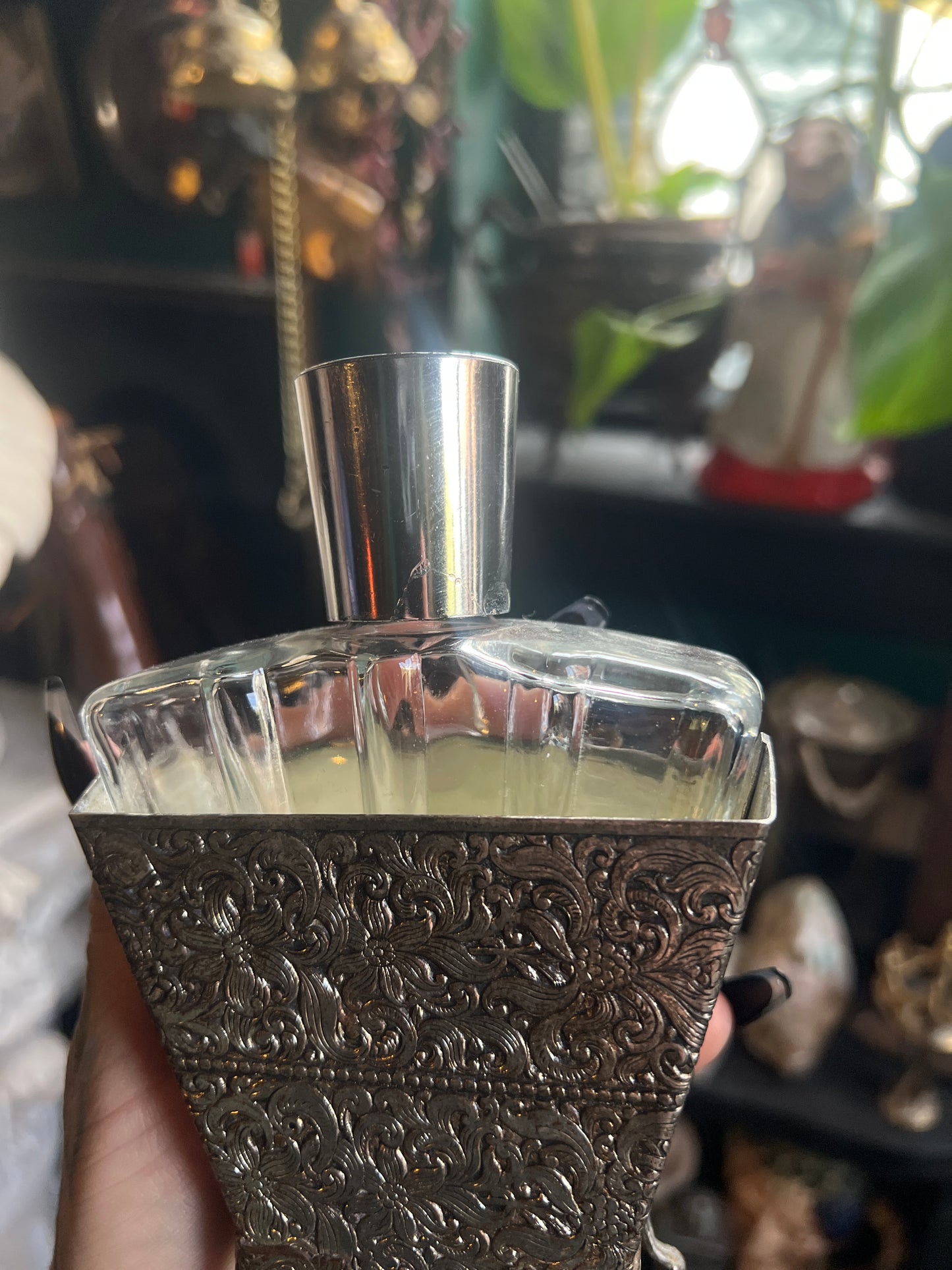 Ornate Silver-Plated & Glass Perfume Bottle