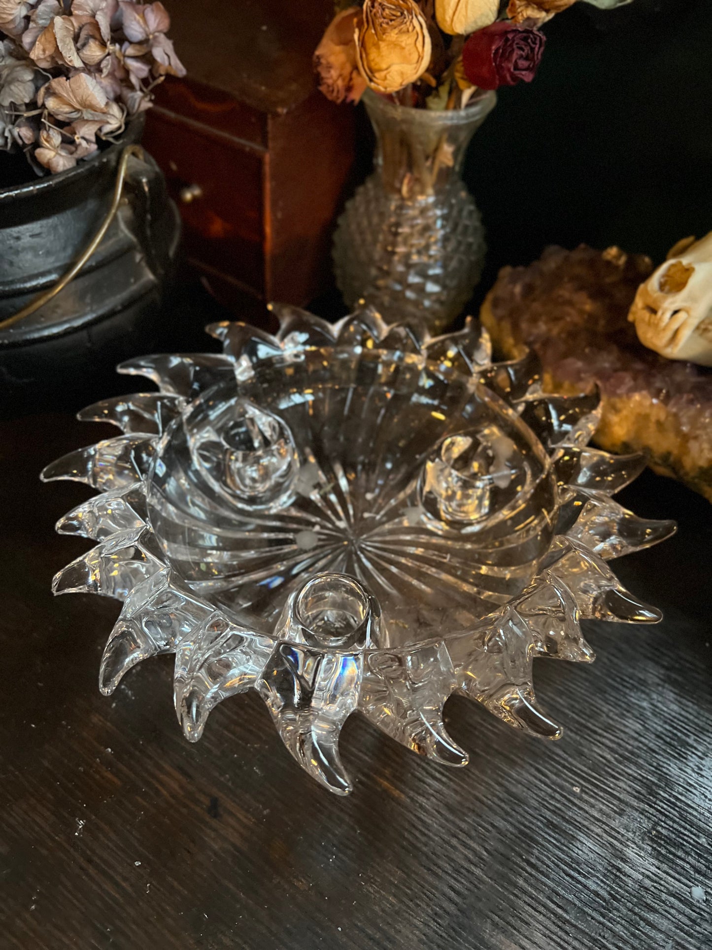 Crystal Celestial Sun Triple Taper Candle Holder Bowl