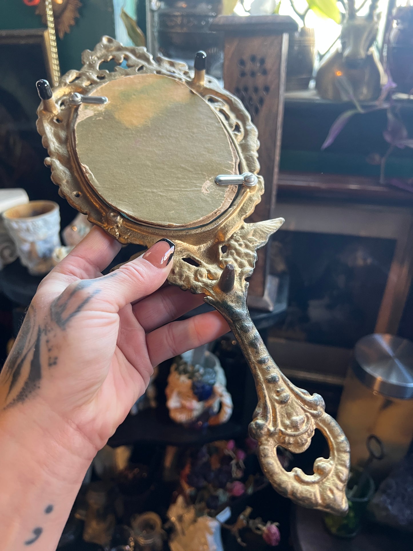 Brass Cherub Hand Mirror