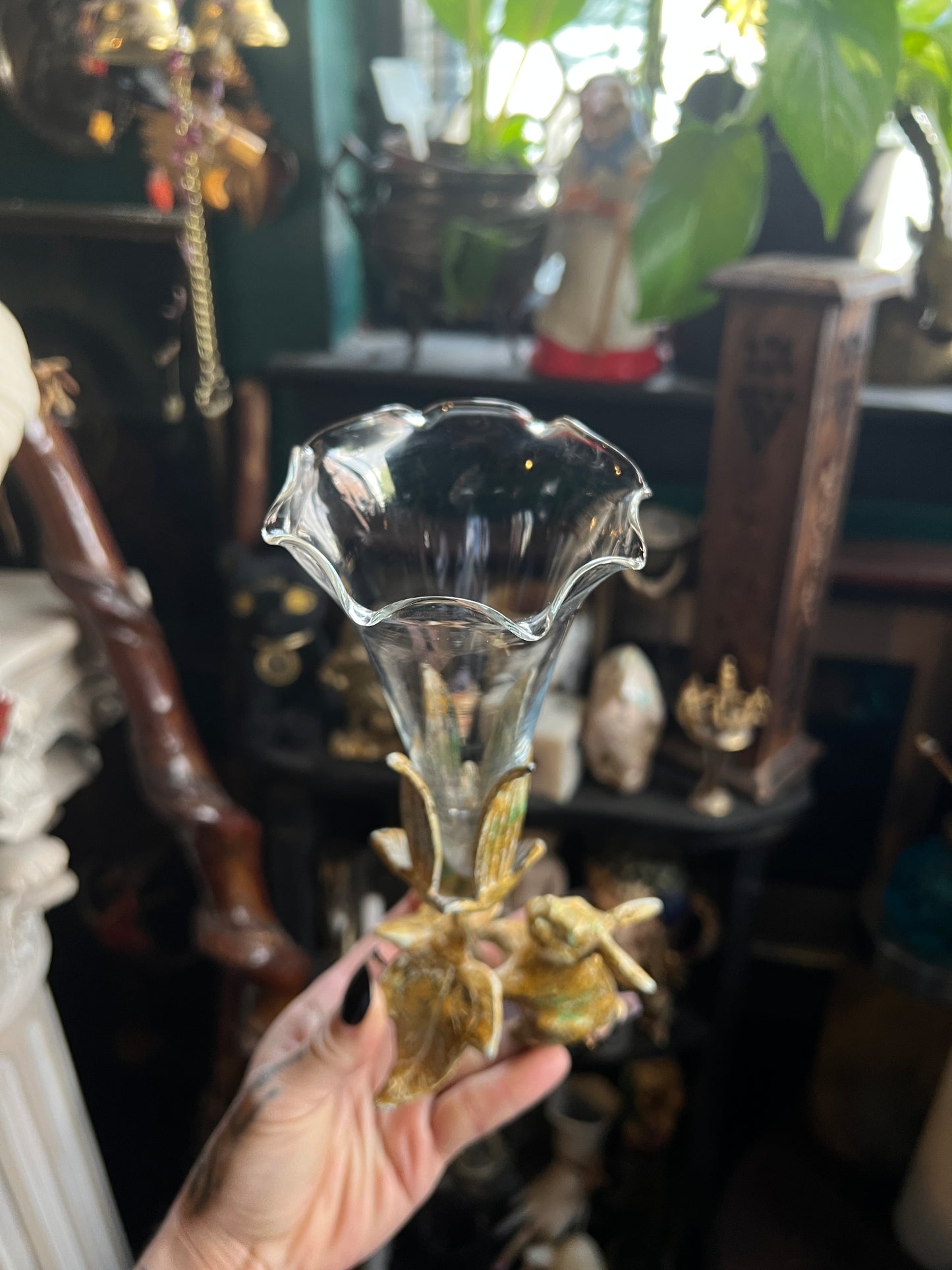 Victorian Style Figural Rabbit & Foliage Bud Vase