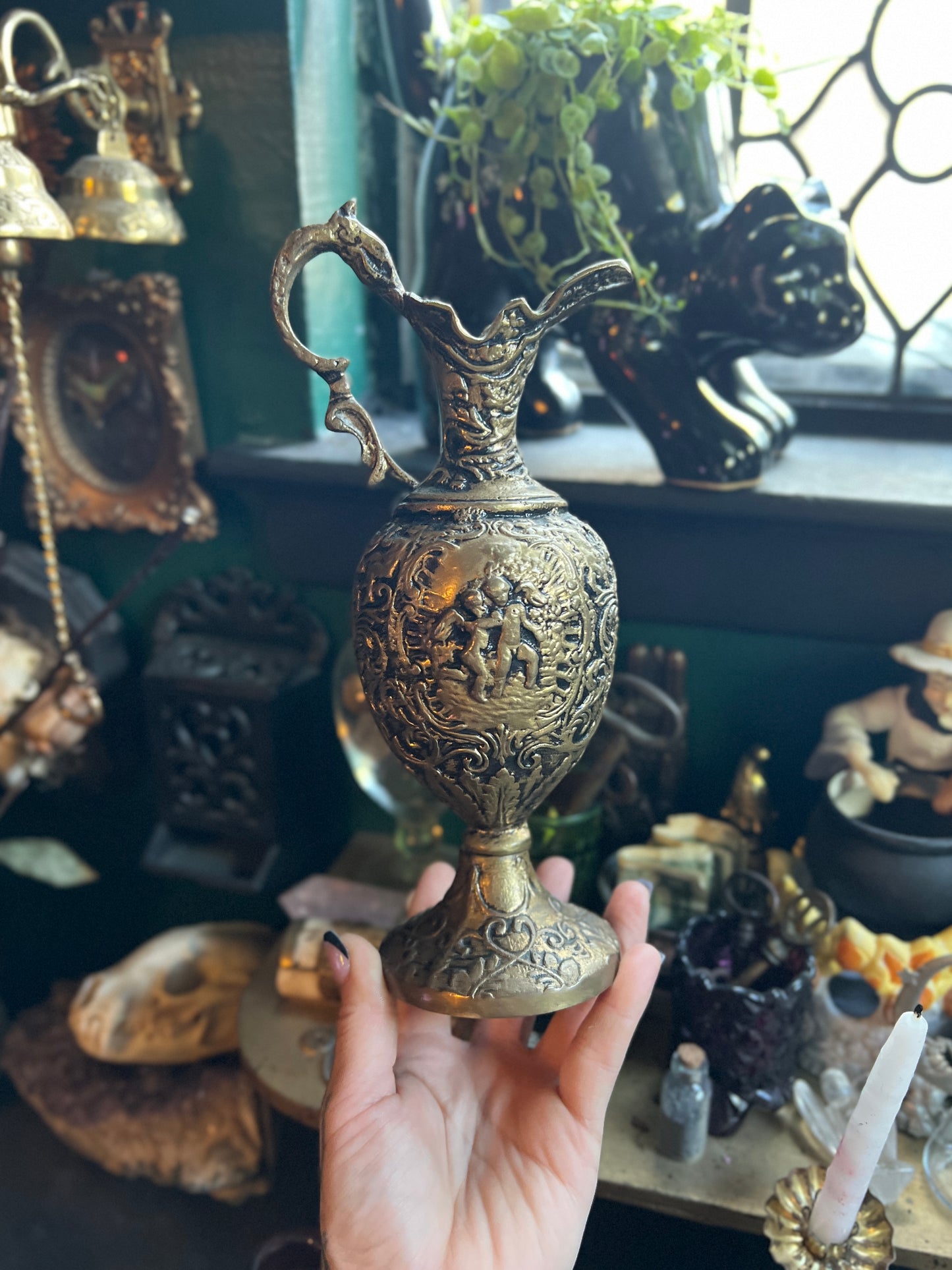 Antique Bronze Cherub Pitcher