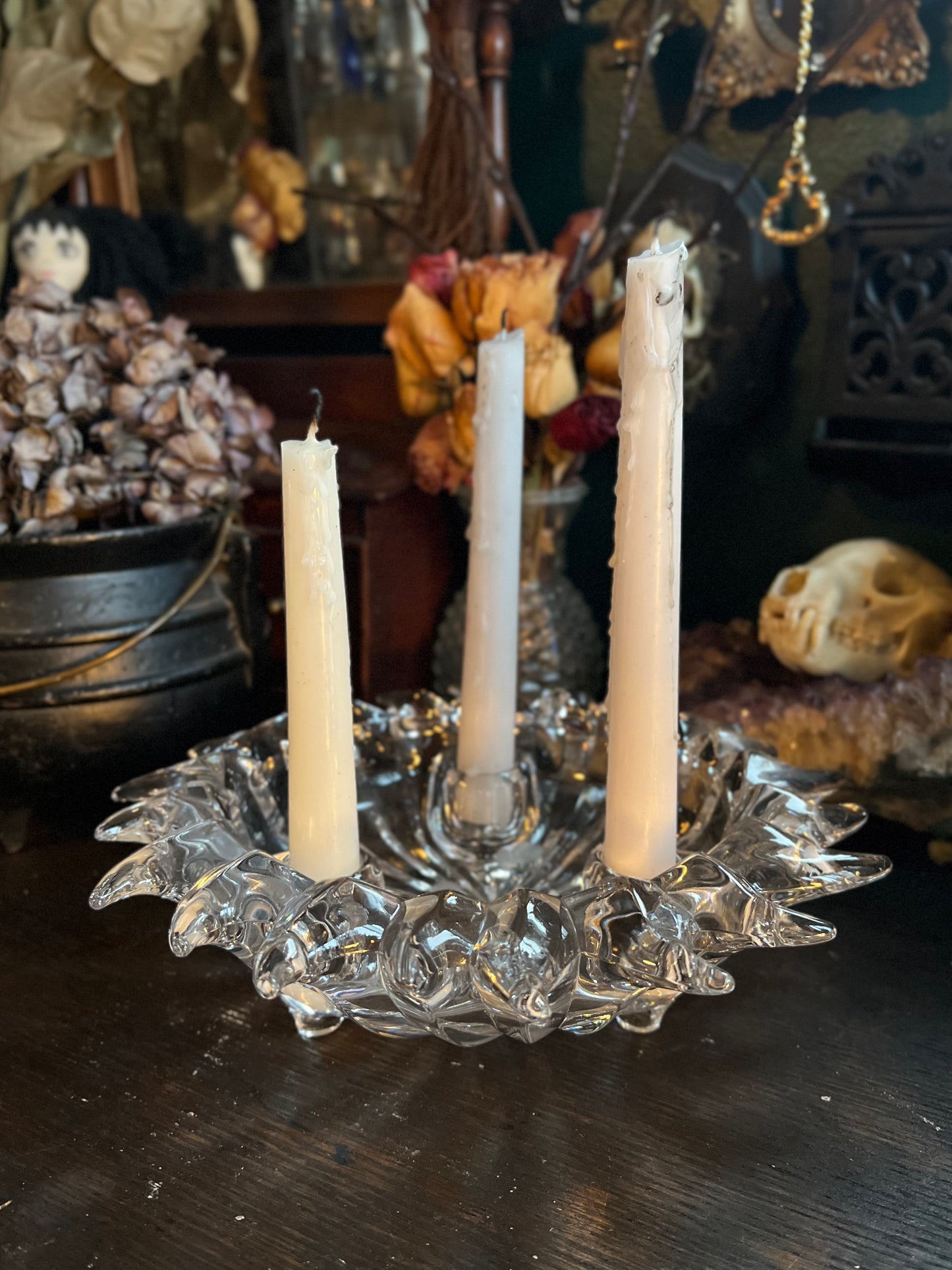 Crystal Celestial Sun Triple Taper Candle Holder Bowl