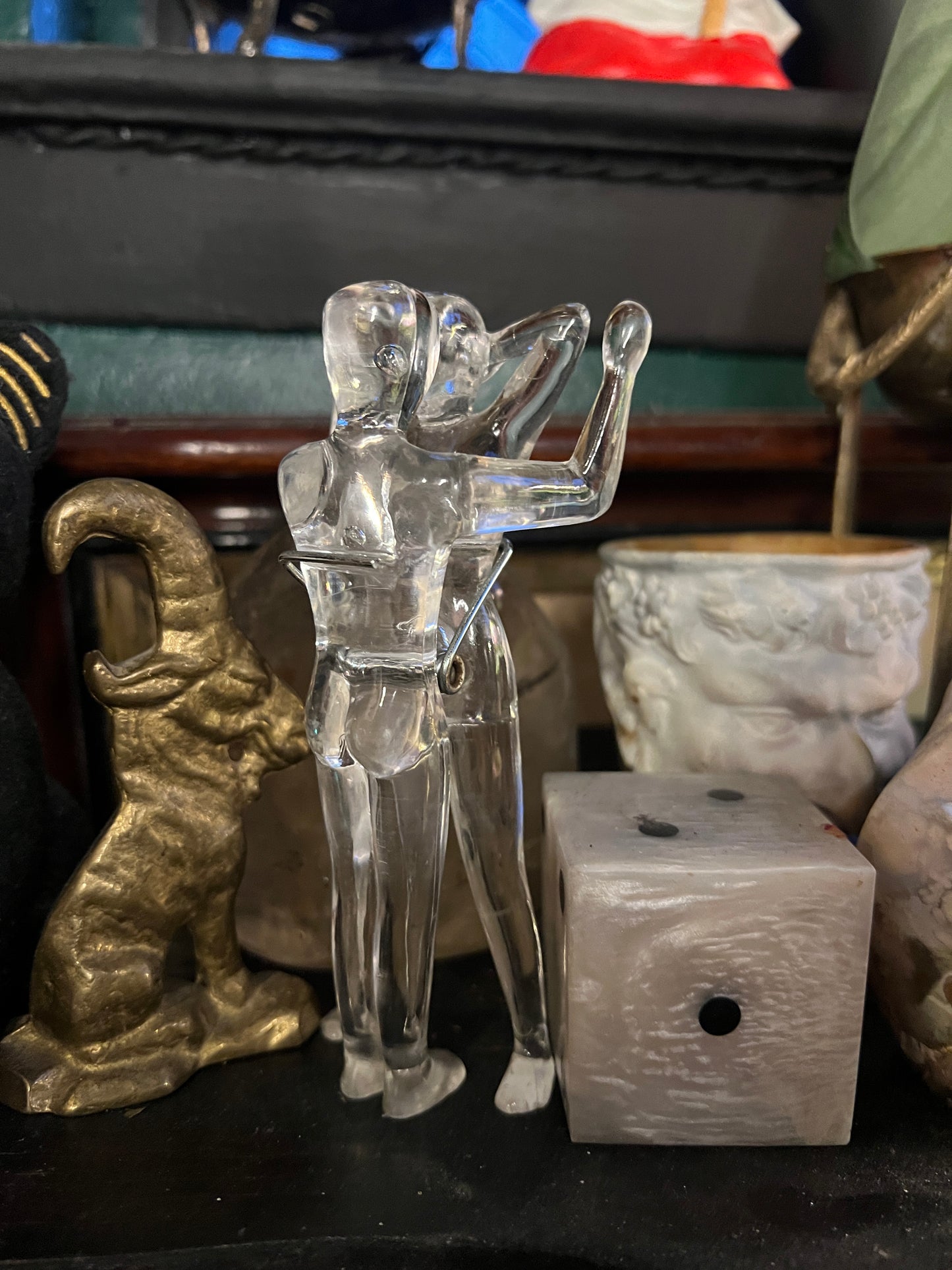 1970s Lucite Naked Kissing Couple Huge Paper Clip