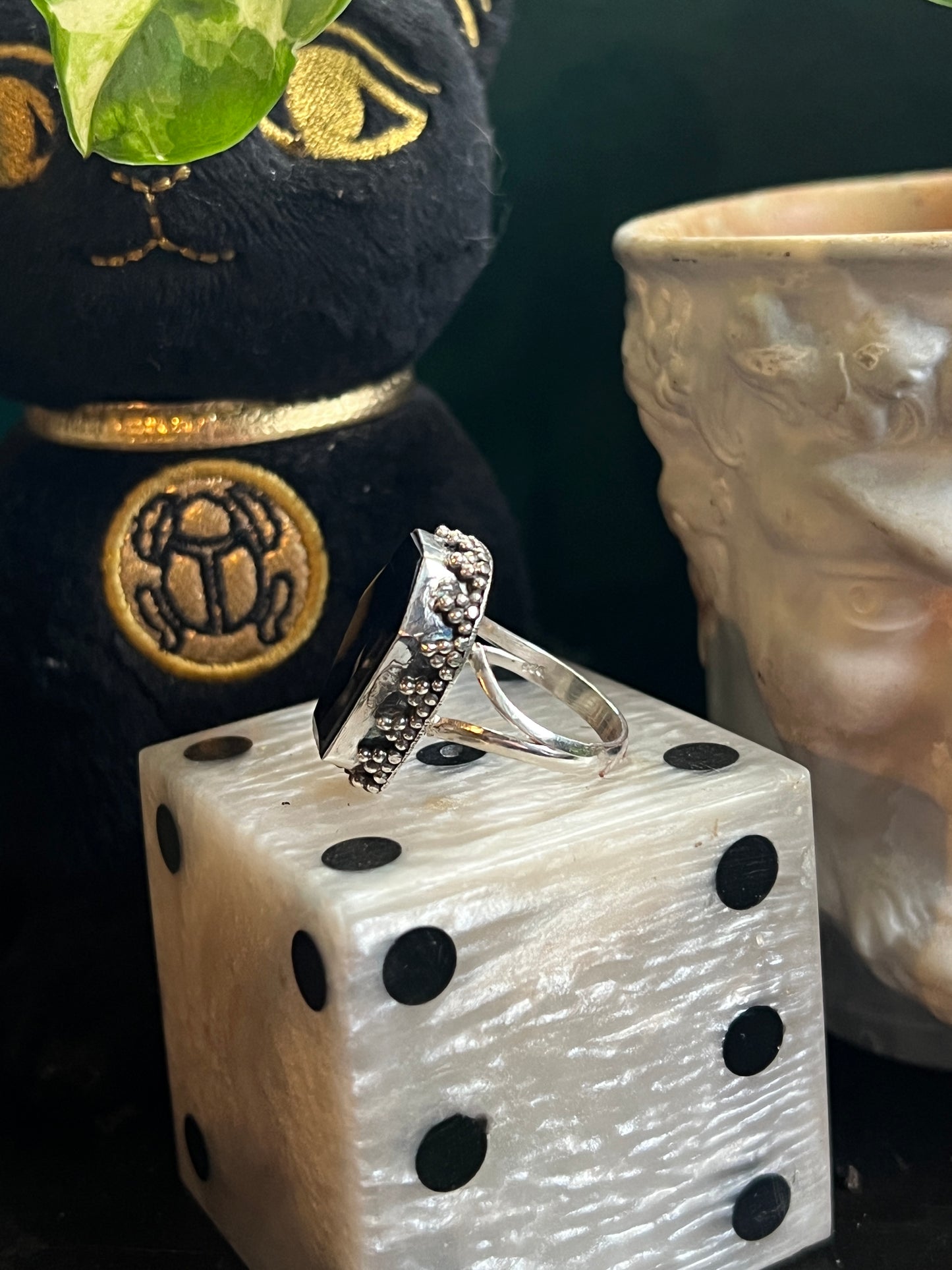 Sterling Black Onyx Coffin Ring