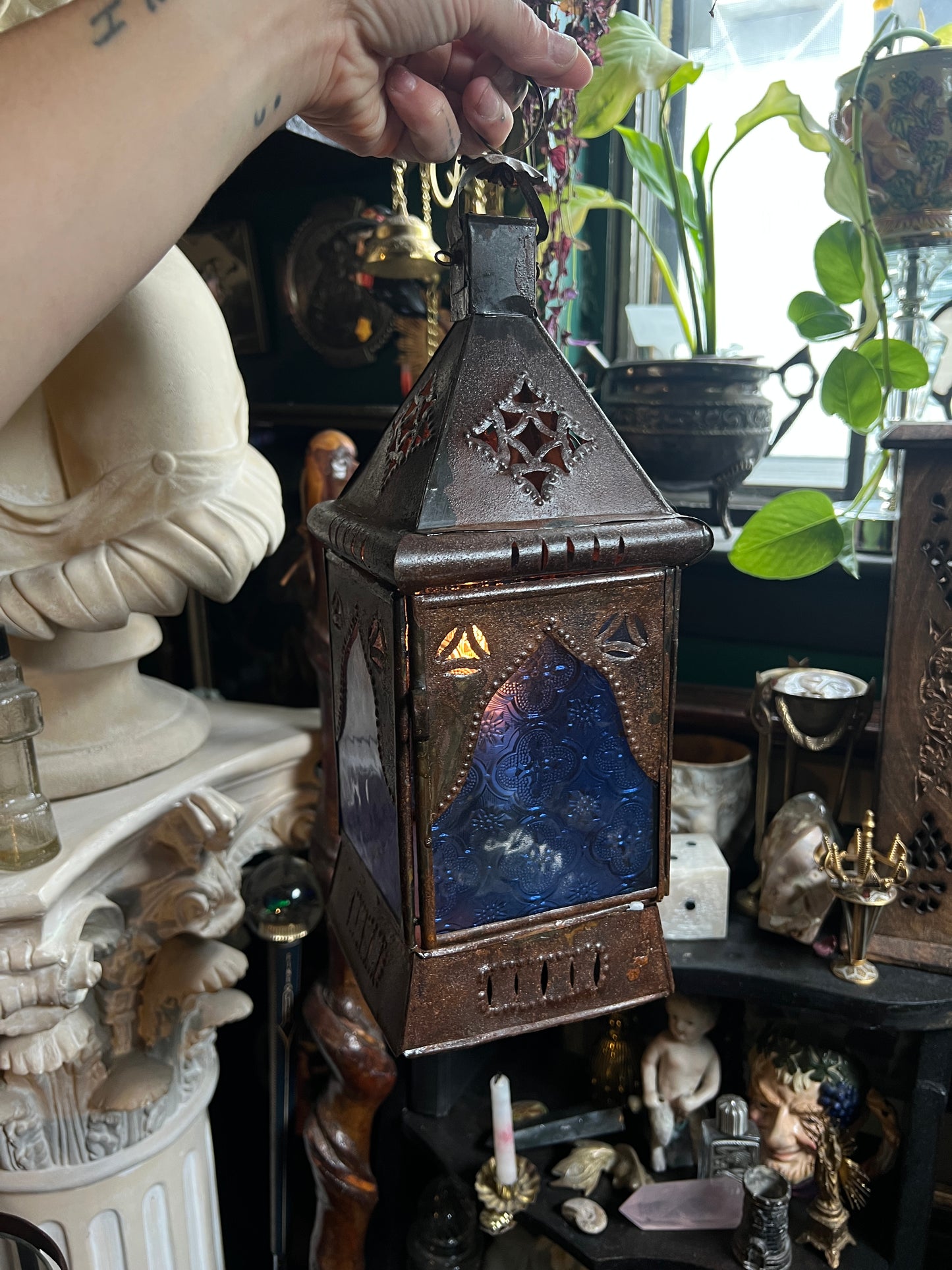 Moroccan Blue Glass Lantern