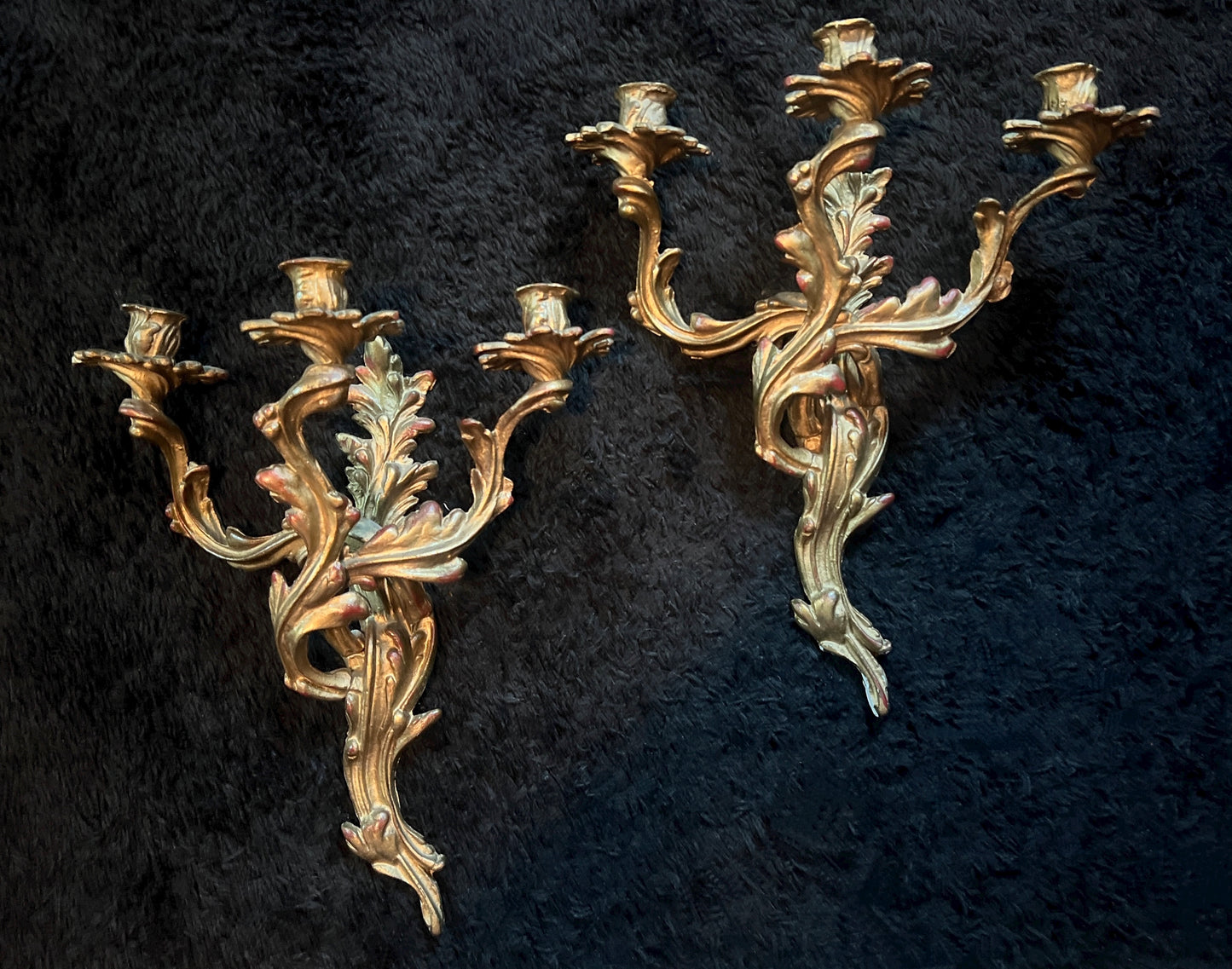 Rococo Triple Armed Bronze Sconces