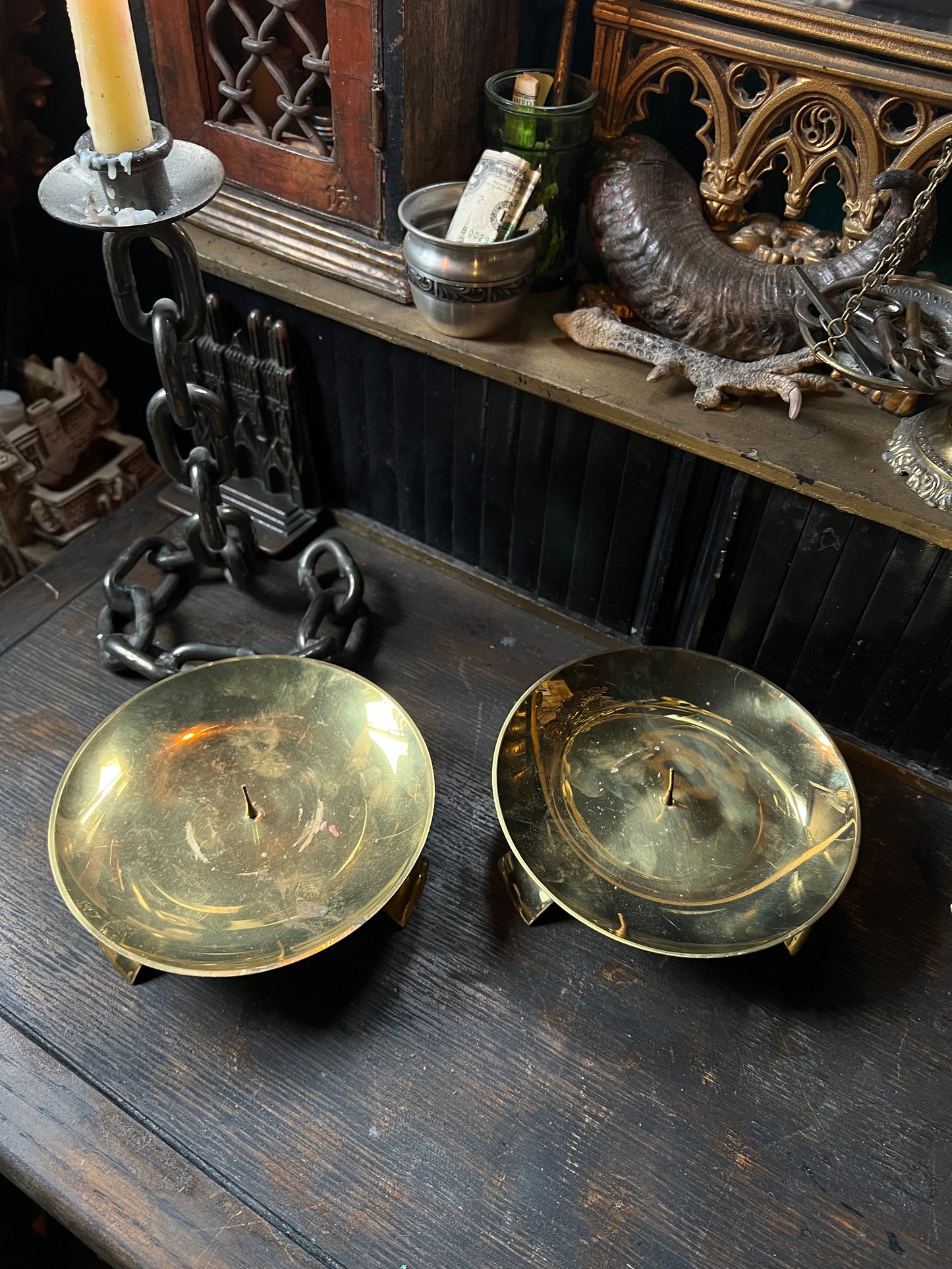 Brass Three Foot Pillar Candle Holders