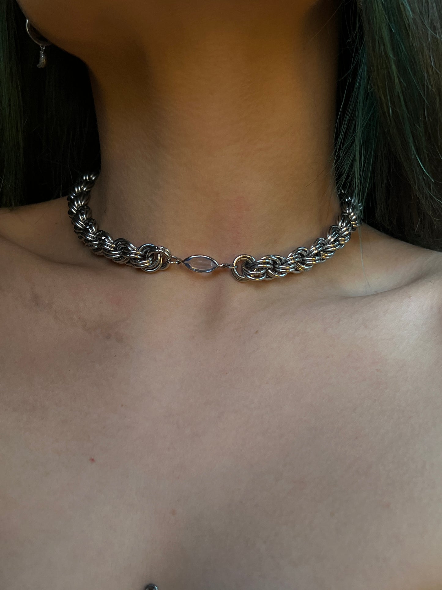 Blue Marquise Chainmaille Choker Necklace