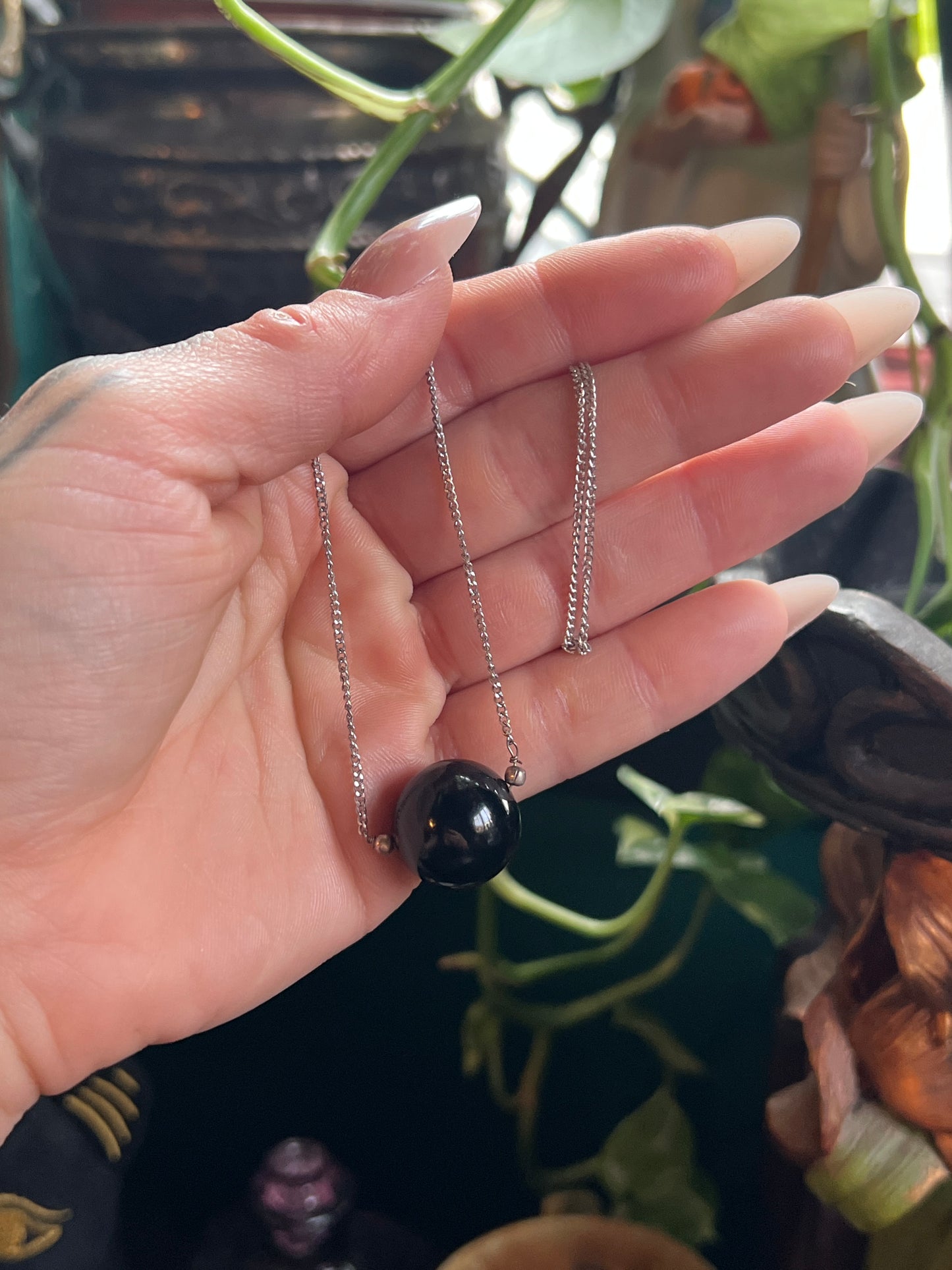 Minimalist Black Onyx Floating Sphere Necklace