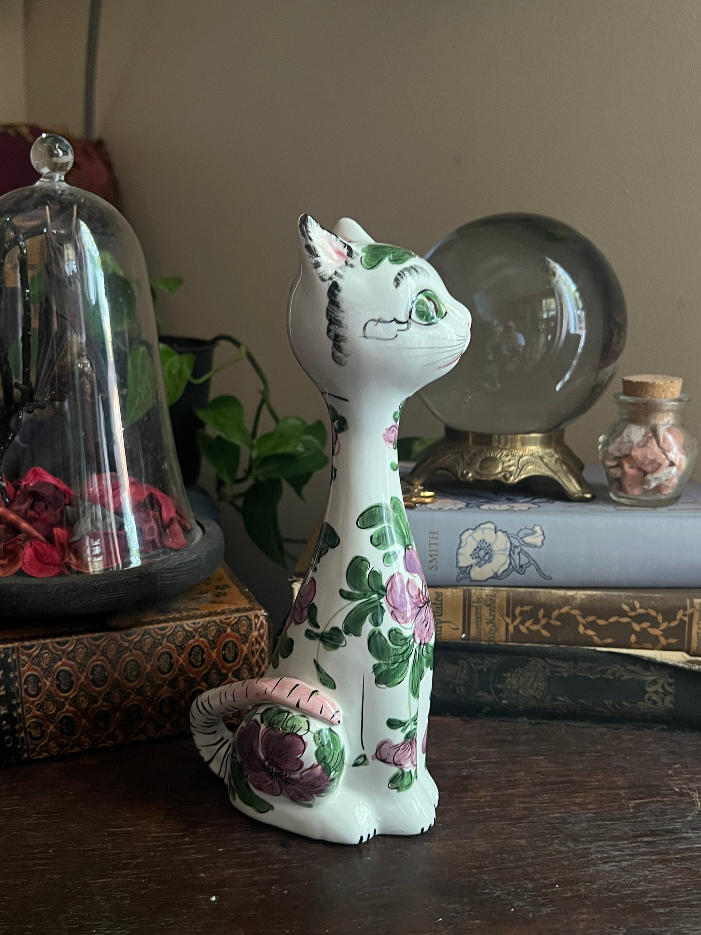 Italian Hand Painted Pottery Long Neck Cat Figurine