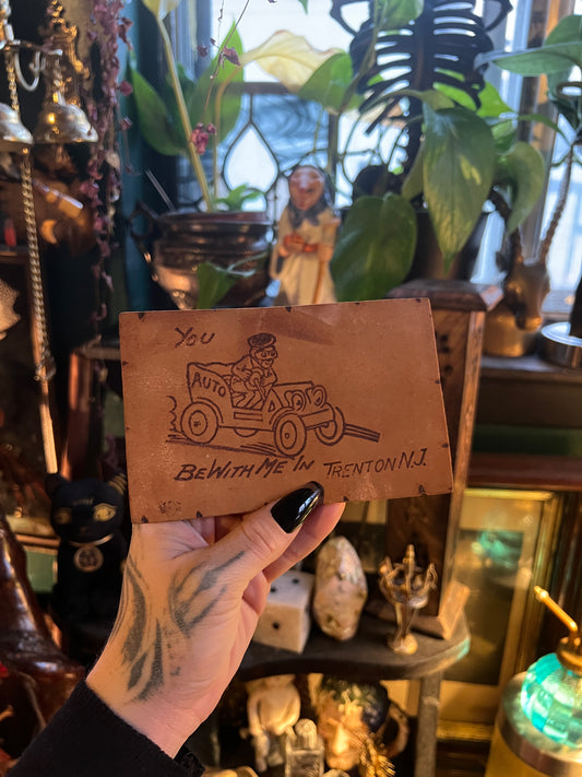“You auto be with me in Trenton, NJ” leather postcard
