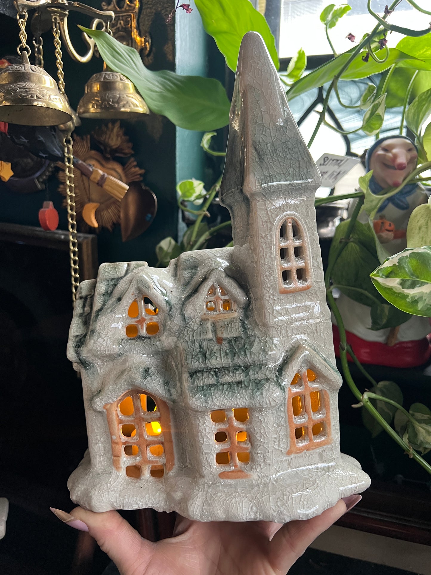 Ceramic Village Church Tea Light Holder