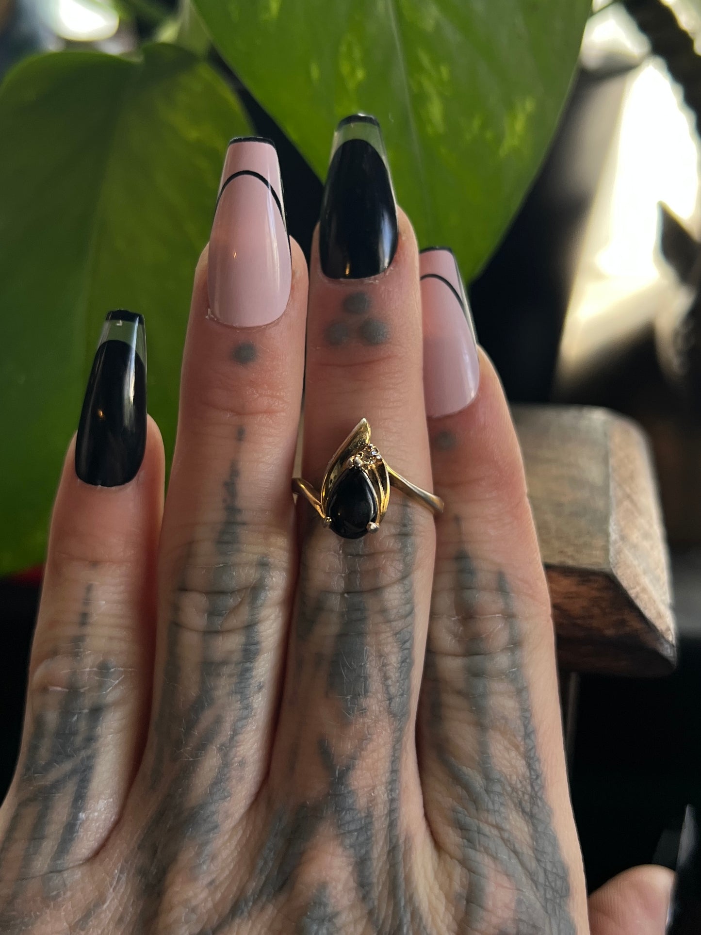 Teardrop Black Onyx Yellow Gold Finish Ring