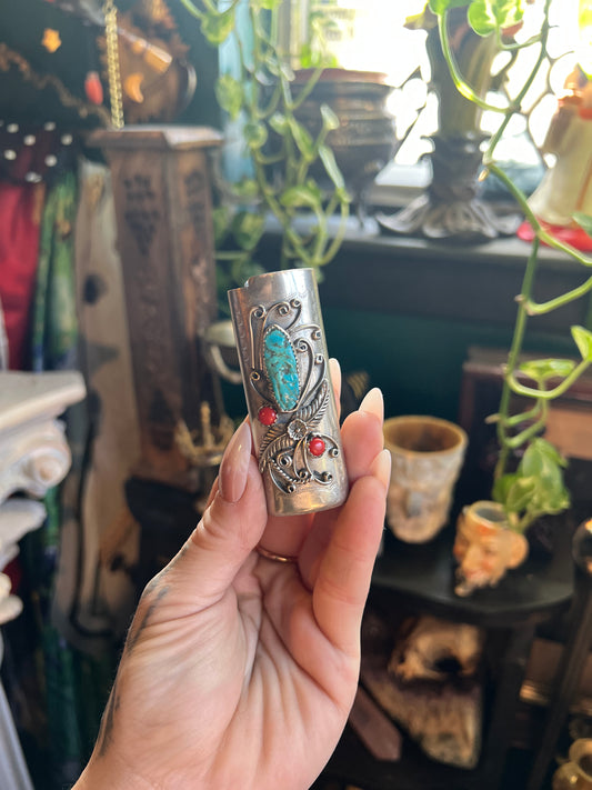 Silver Turquoise & Coral Lighter Cover