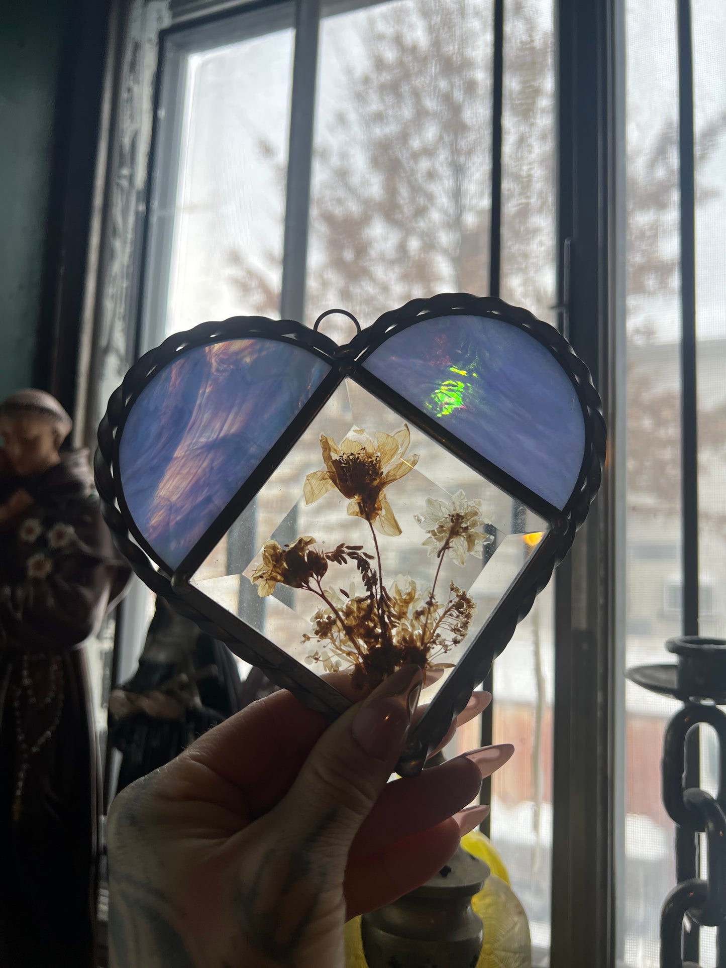 Stained Glass Heart Sun Catcher