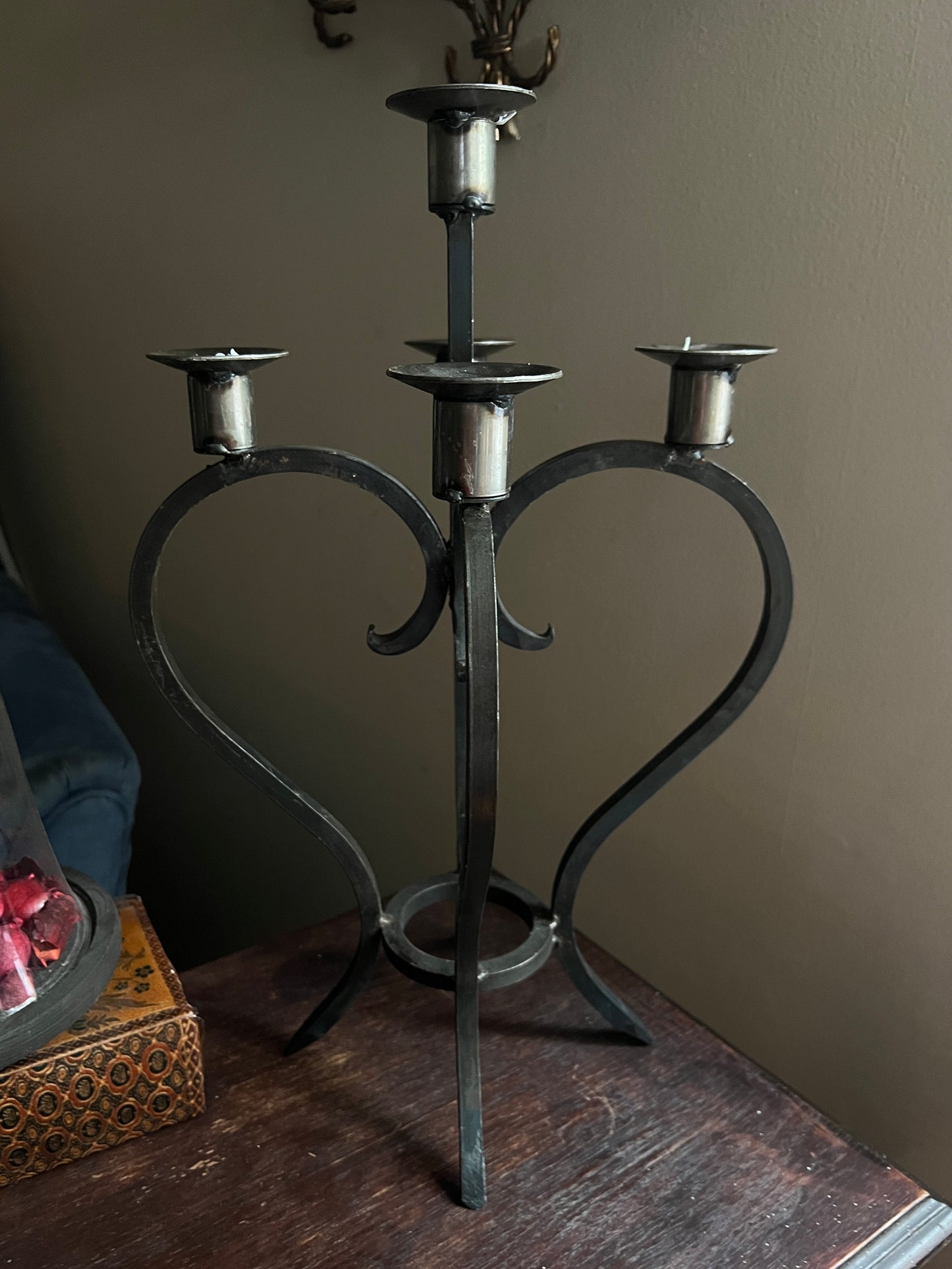 Wrought Iron Spanish Revival Heart Shaped Candelabra