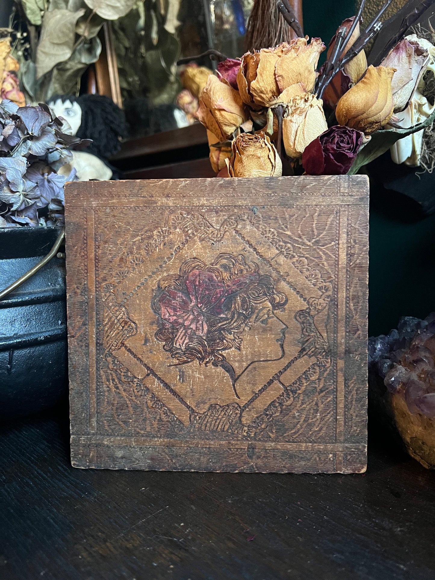 Antique Art Nouveau Pyrography