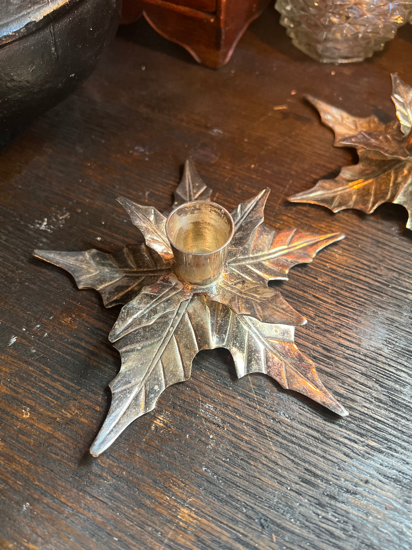 Vintage Silver-plated Leaf Chamber-Stick Holders