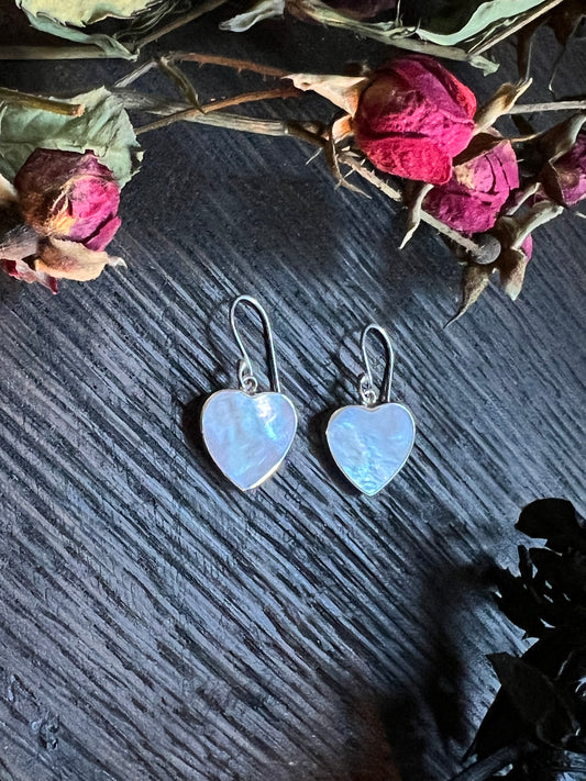 Sterling Silver Mother of Pearl Heart Shaped Earrings