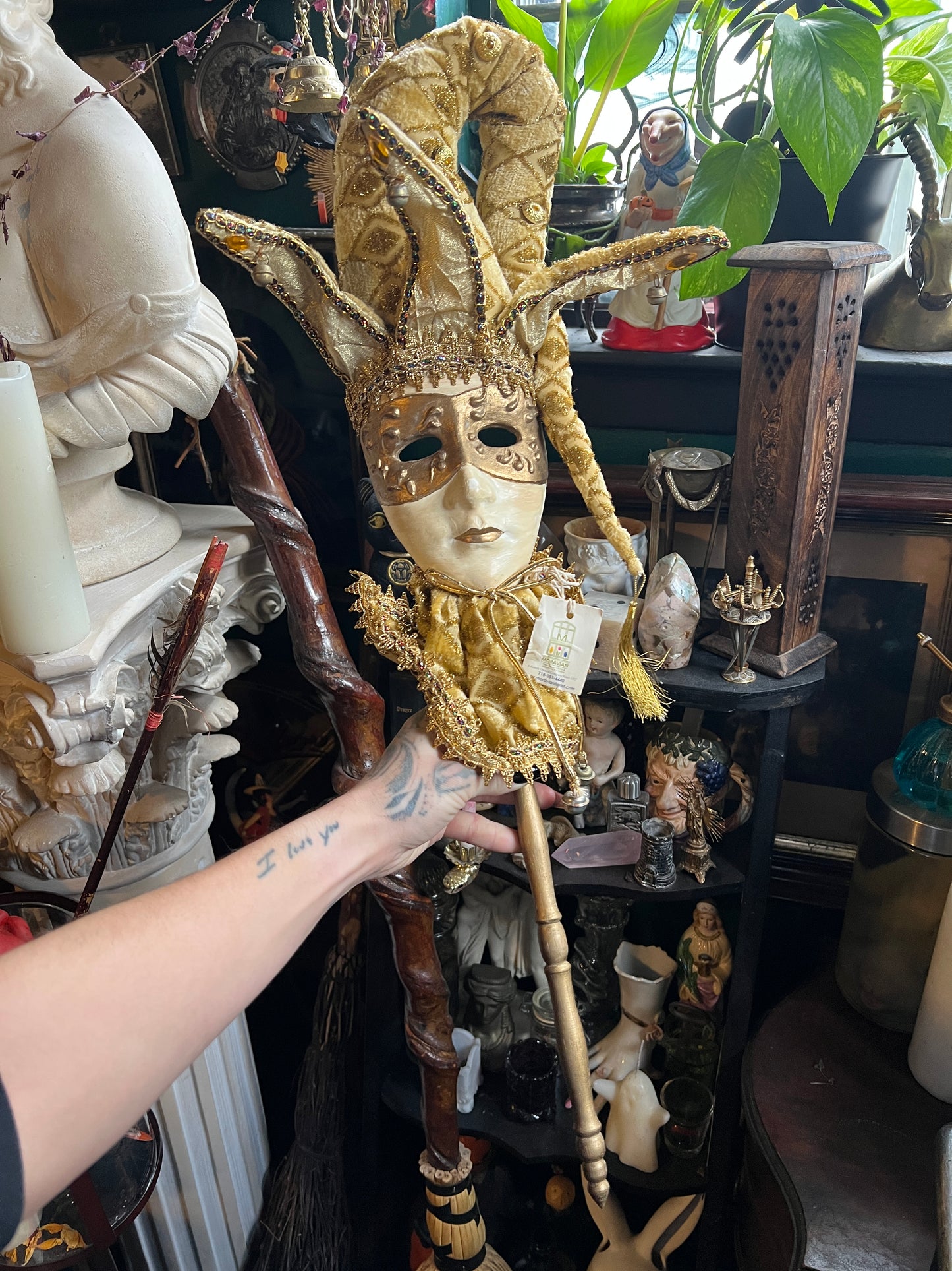 Ornate Gold Venetian Jester Mask Decorative Wand