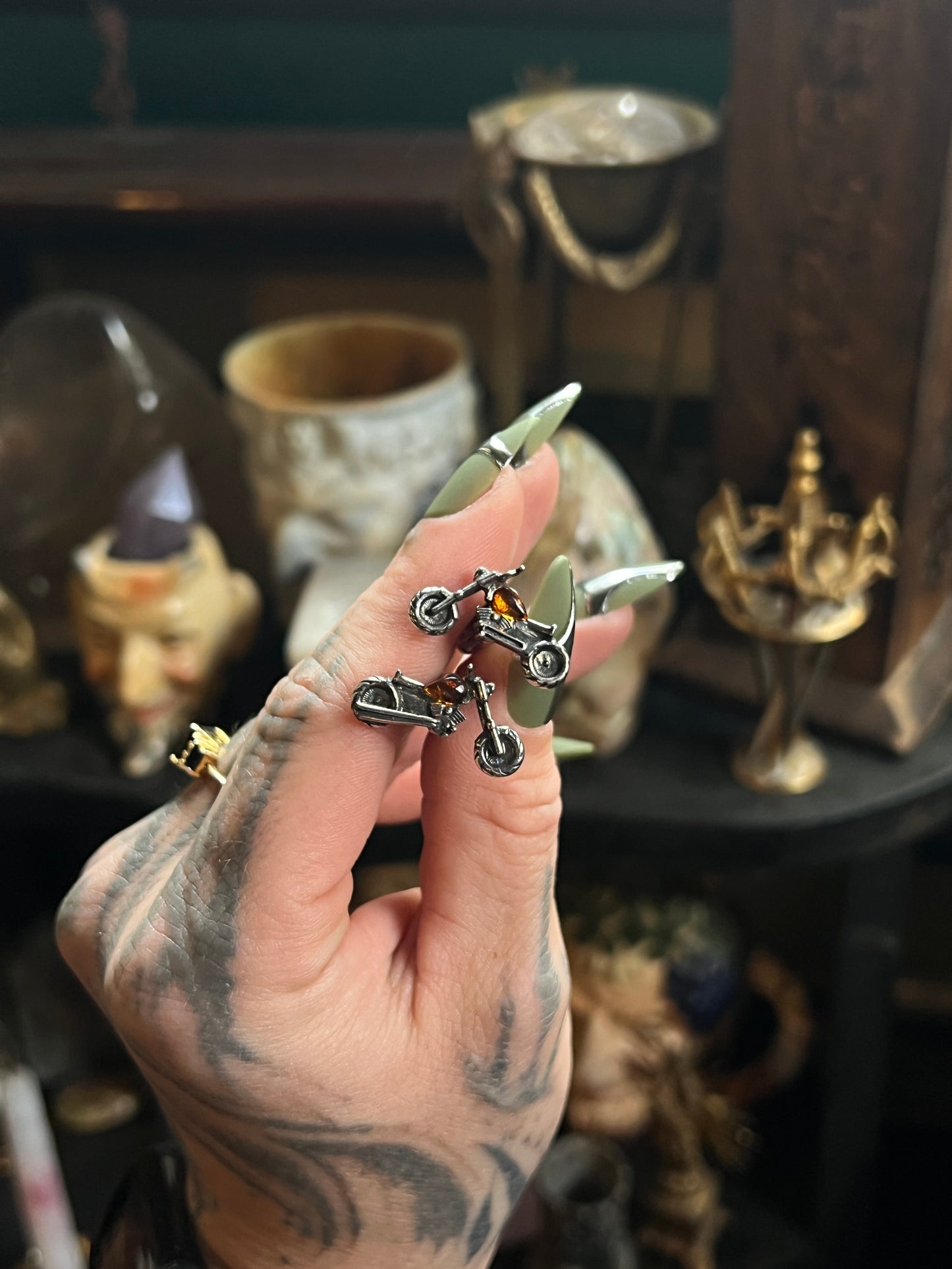 Sterling Silver Baltic Amber Motorcycle Cufflinks