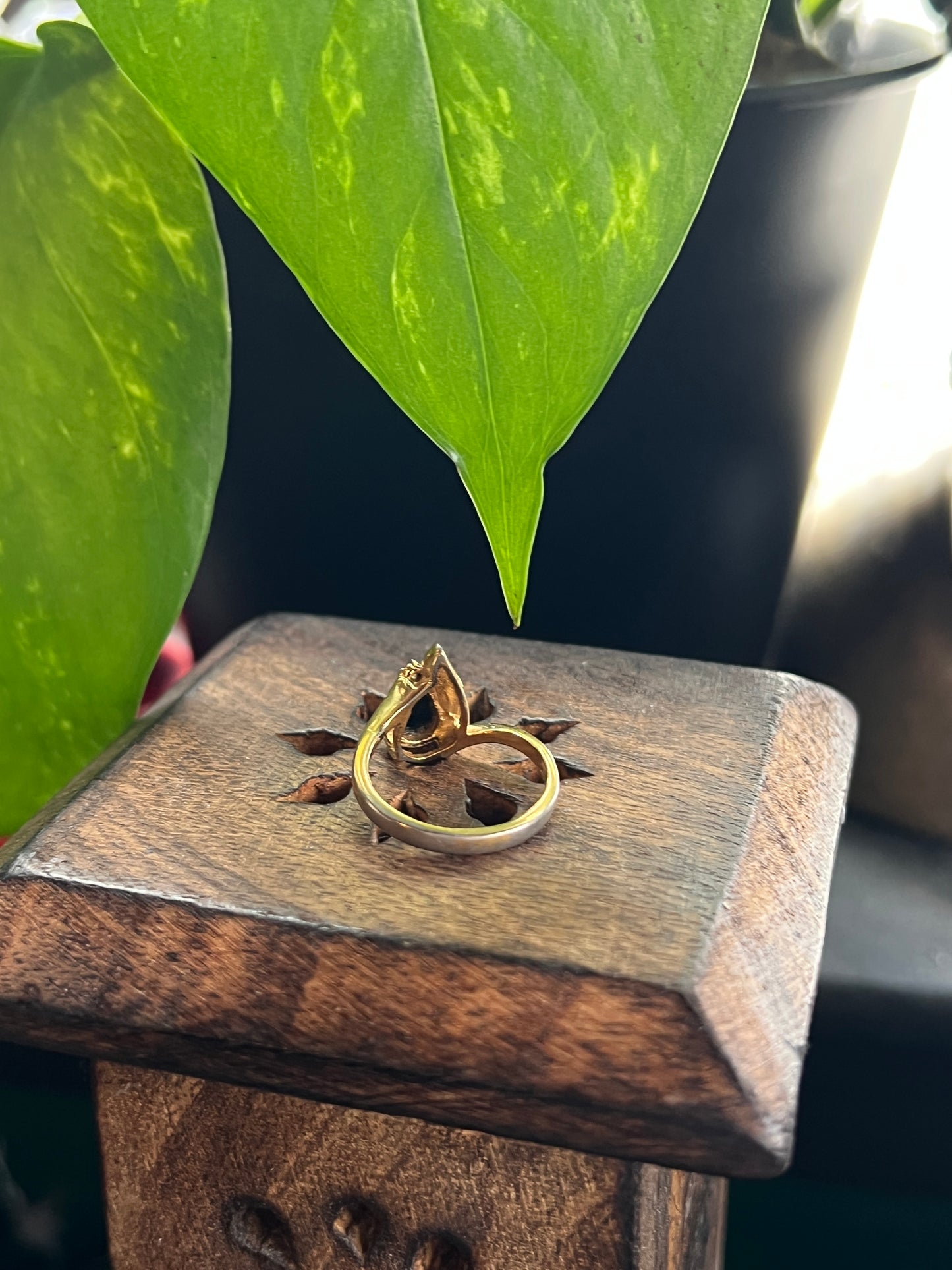 Teardrop Black Onyx Yellow Gold Finish Ring