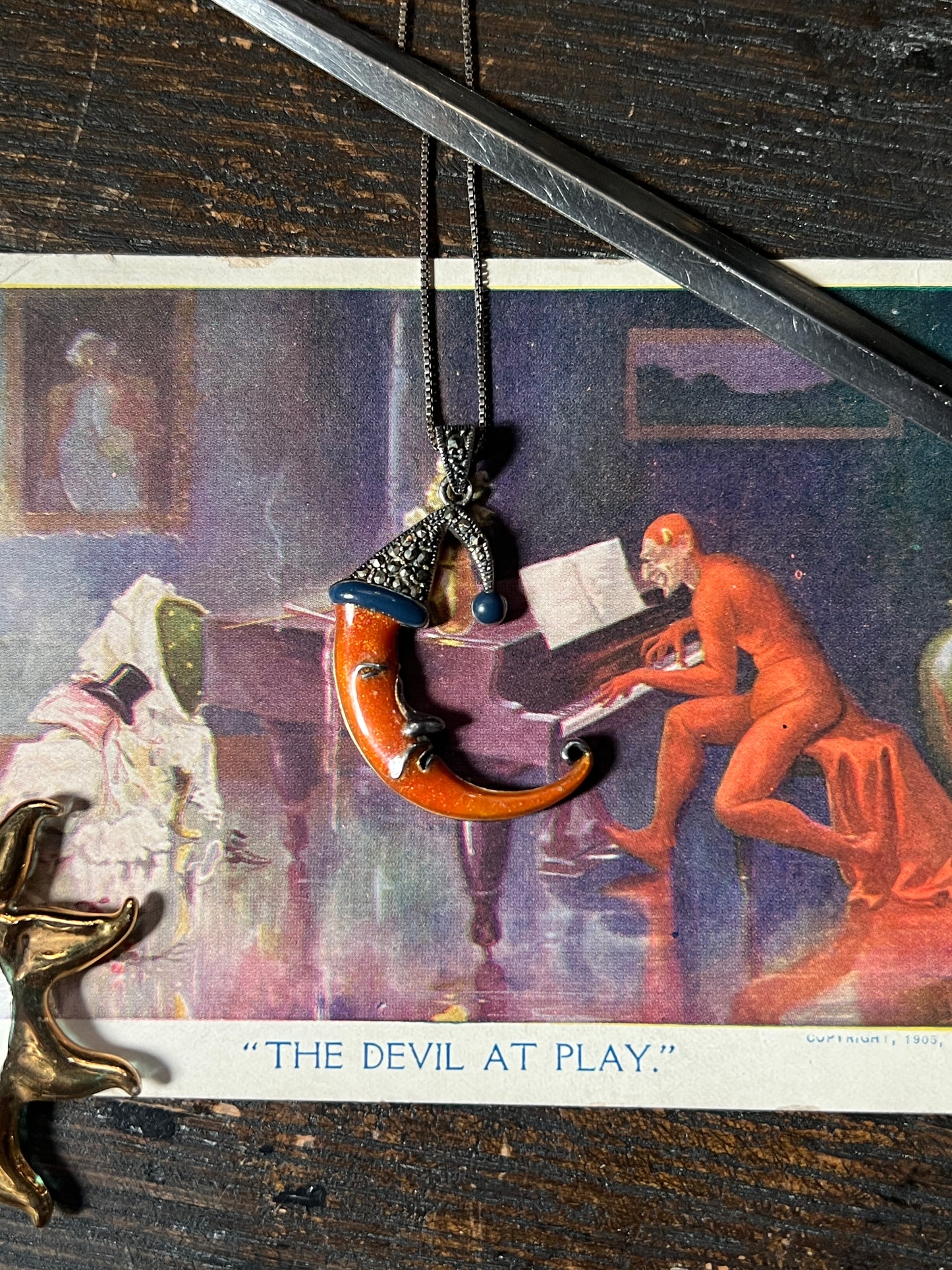 Vintage Silver & Marcasite "Man in the Moon" Necklace