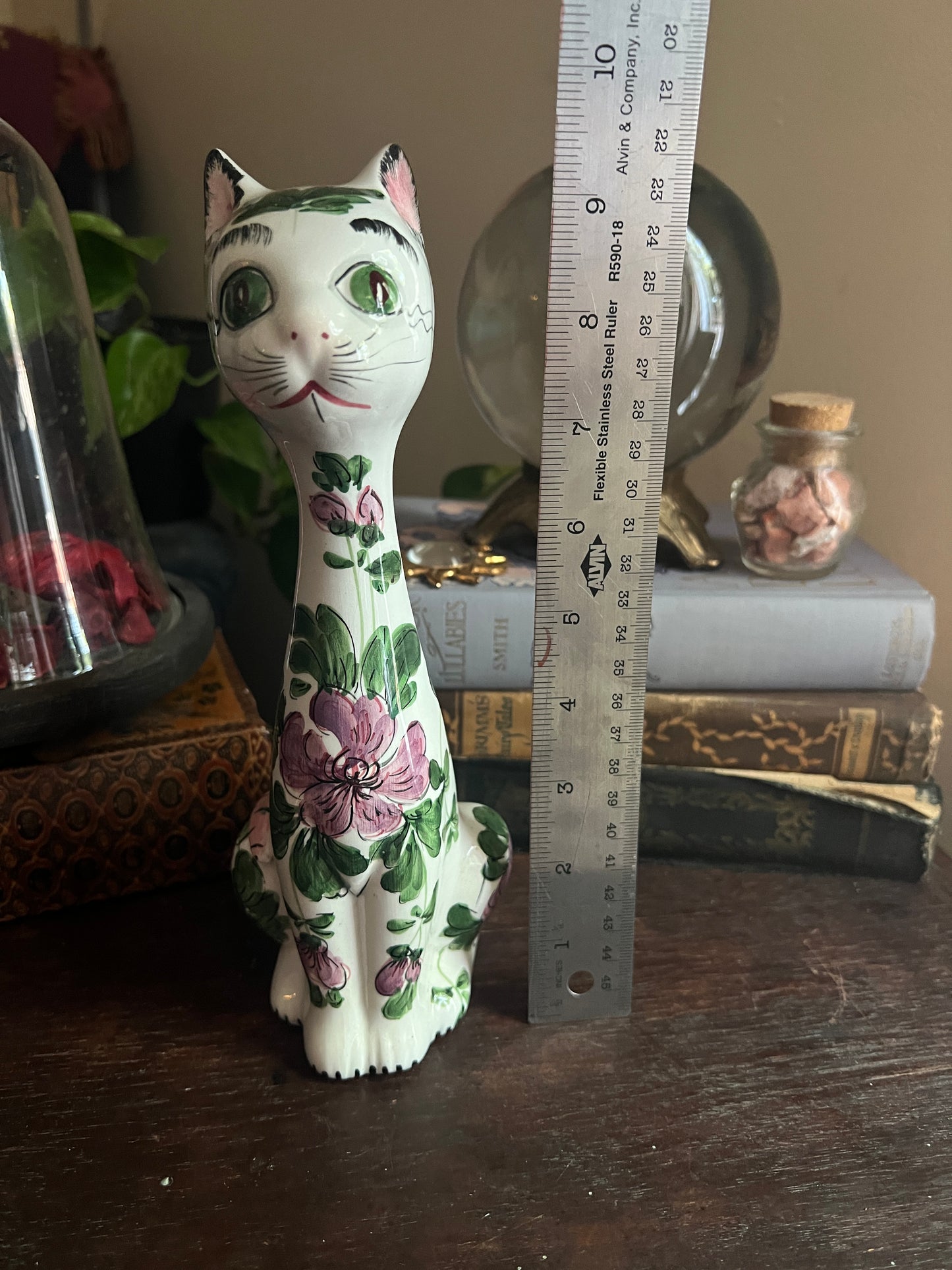 Italian Hand Painted Pottery Long Neck Cat Figurine