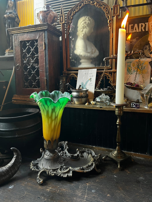 Art Nouveau Cast Iron Lily Table Lamp Dish