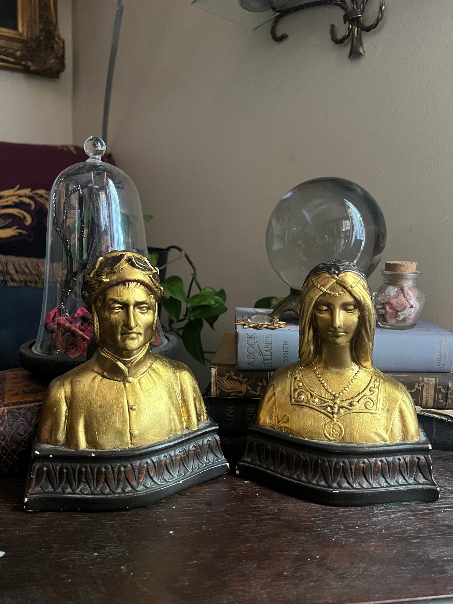 Dante and Beatrice Chalkware Bookends