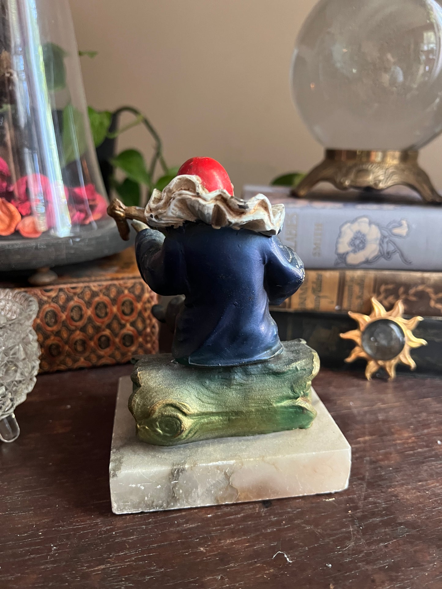 Cold-Painted Spelter/Bronze Pierrot Figurine Deco - Mandolin Player on Marble
