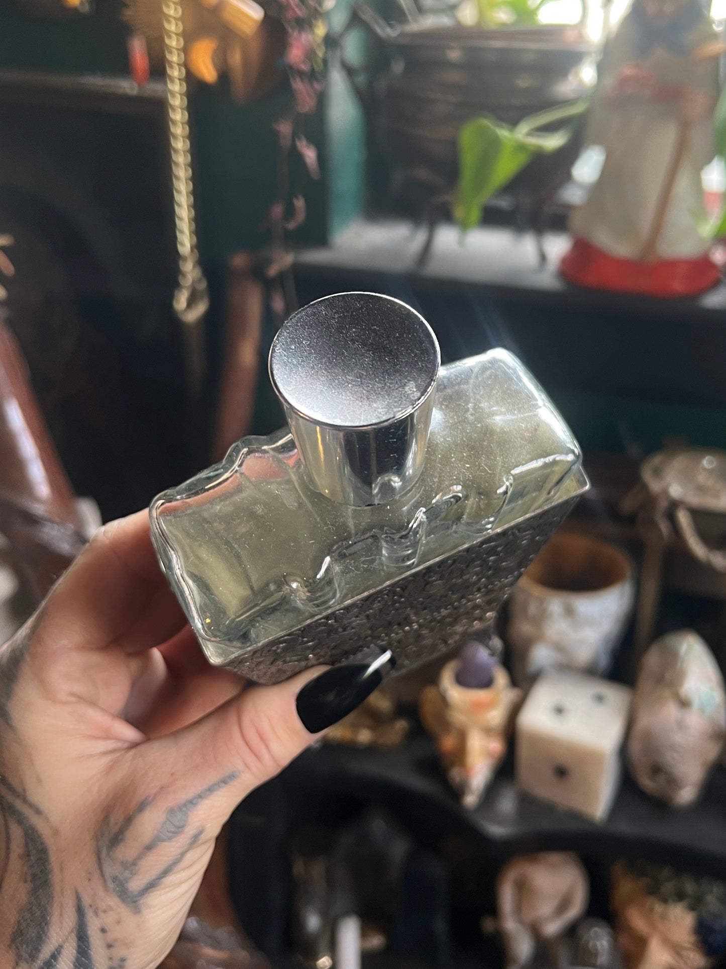 Ornate Silver-Plated & Glass Perfume Bottle