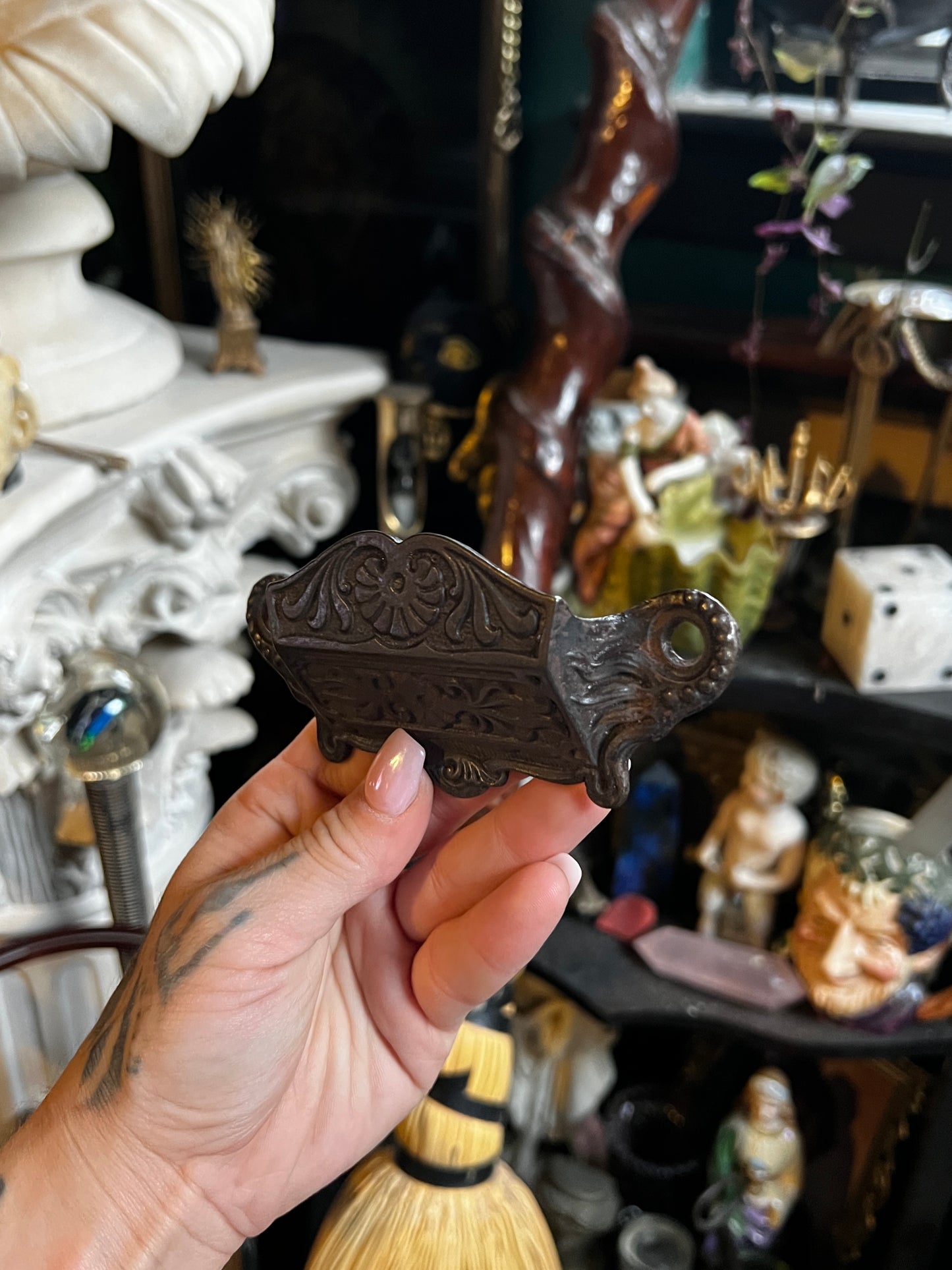 Vintage Black Cast Iron Victorian Match Holder