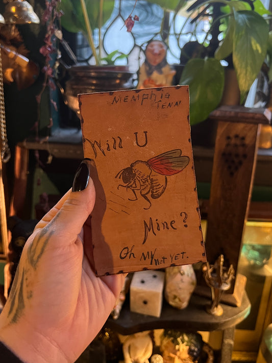 “Will you bee mine?”Leather Postcard