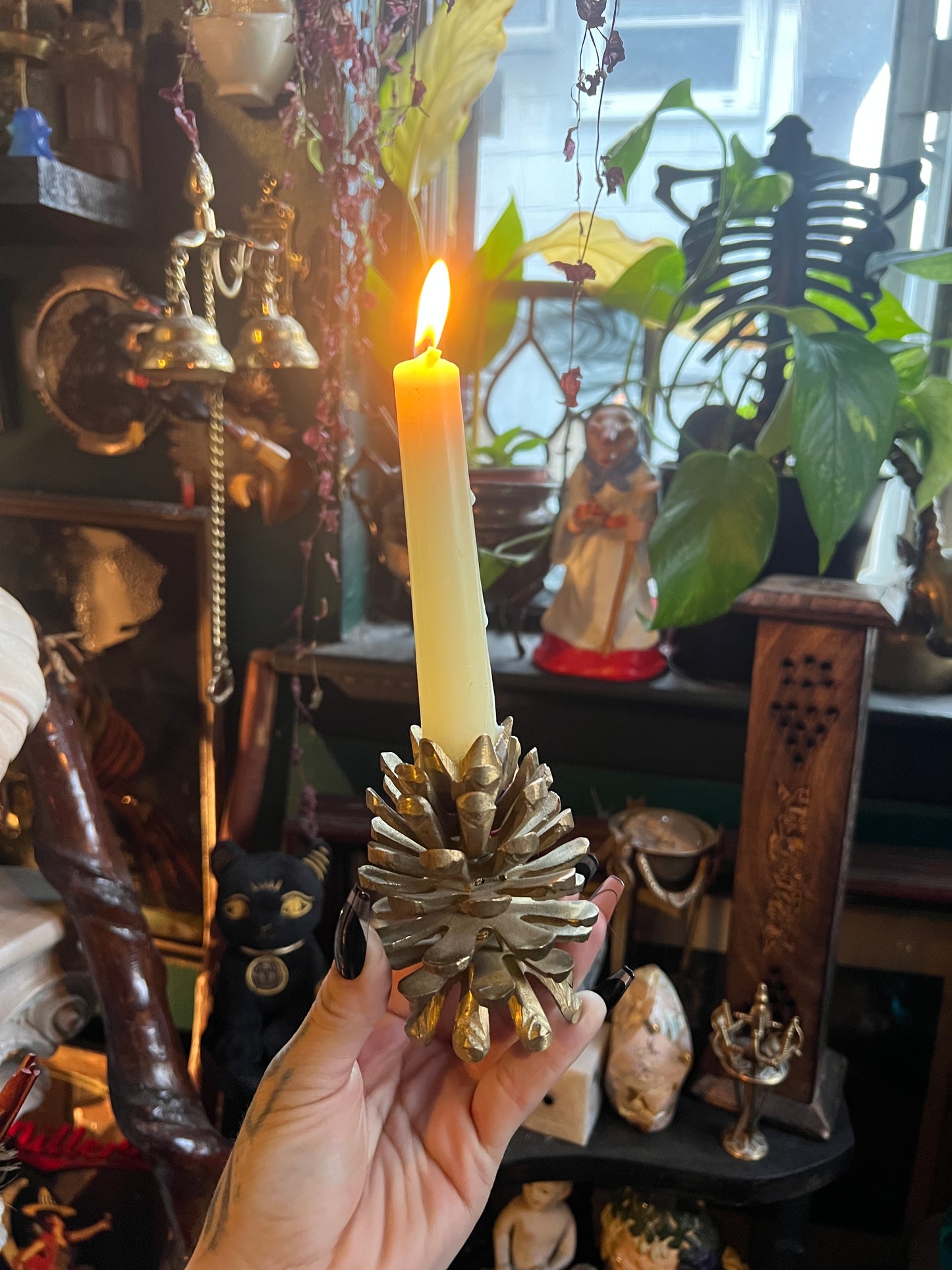 Brass Pinecone Candle Holder